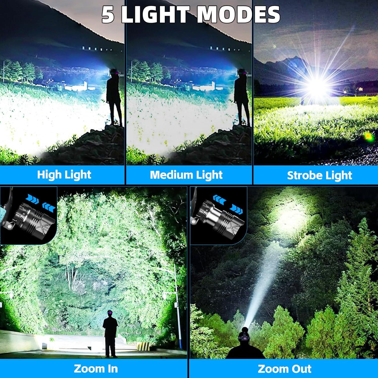 Linterna Frontal LED Dszuu T60 990000 Lúmenes IPX7 5 Modos