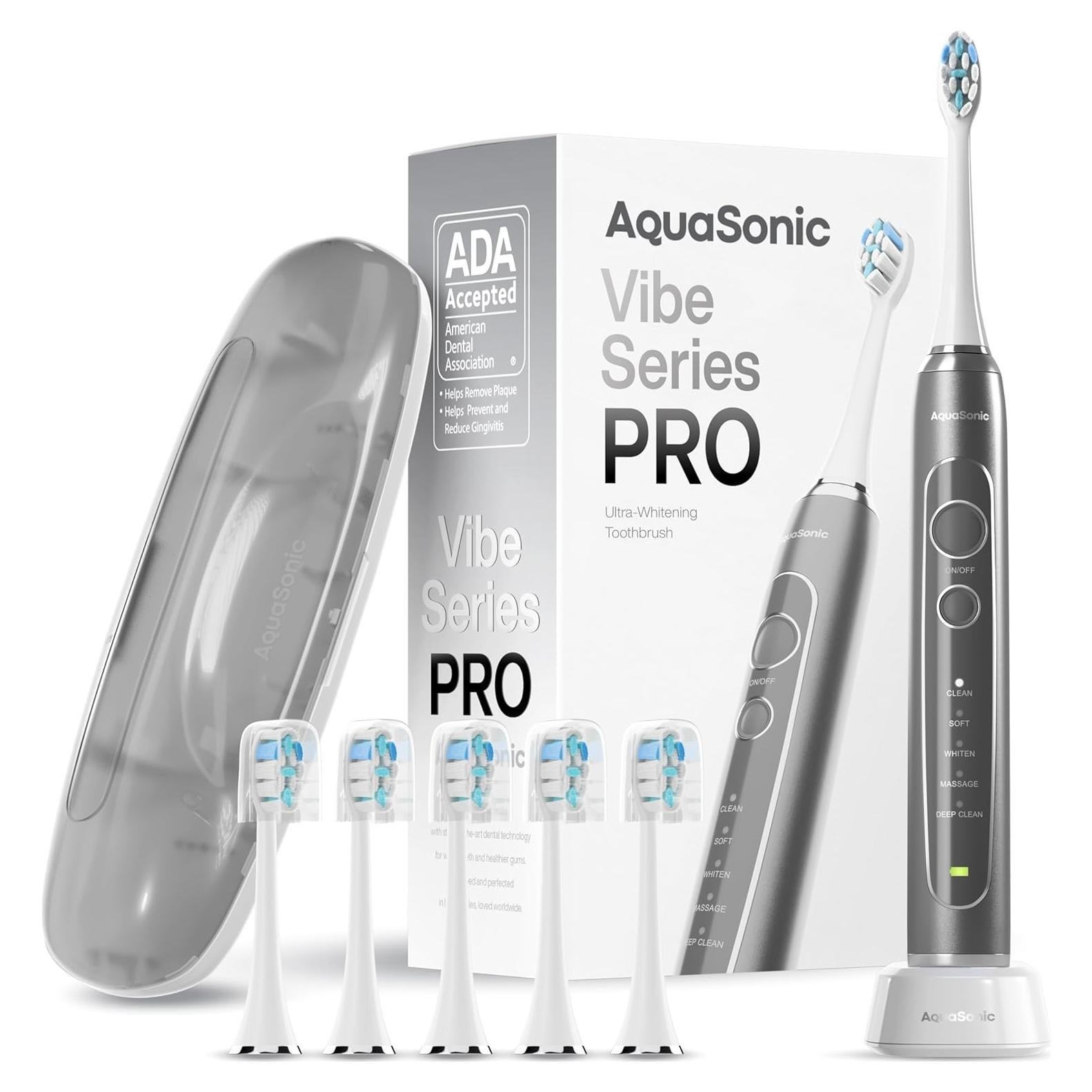 Cepillo de dientes eléctrico Aquasonic Vibe PRO - 5 modos, 6 cabezales