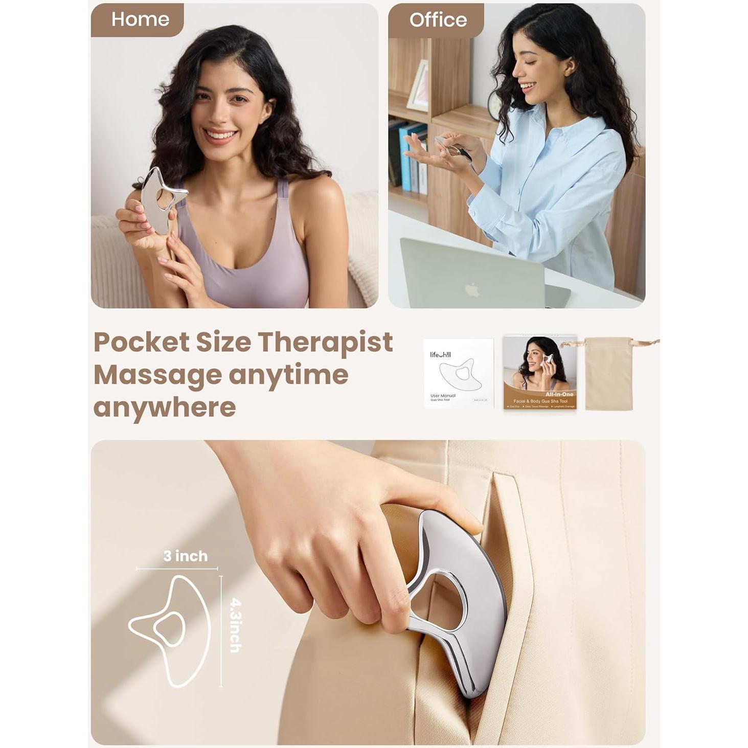 Gua Sha de Acero Inoxidable Lifechill para Masaje y Drenaje Linfático