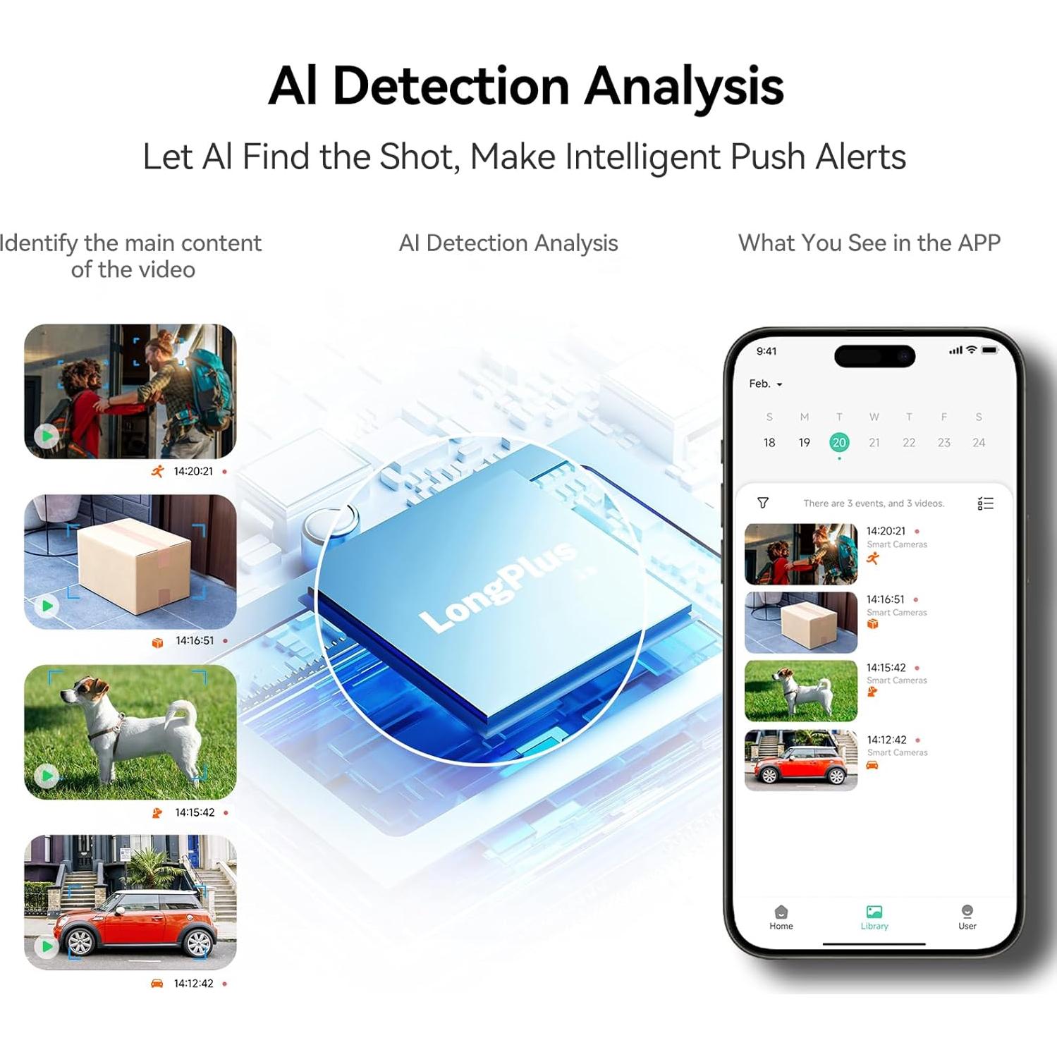 Cámaras de Seguridad Inalámbricas LongPlus 2K, Detección AI, Paquete de 2