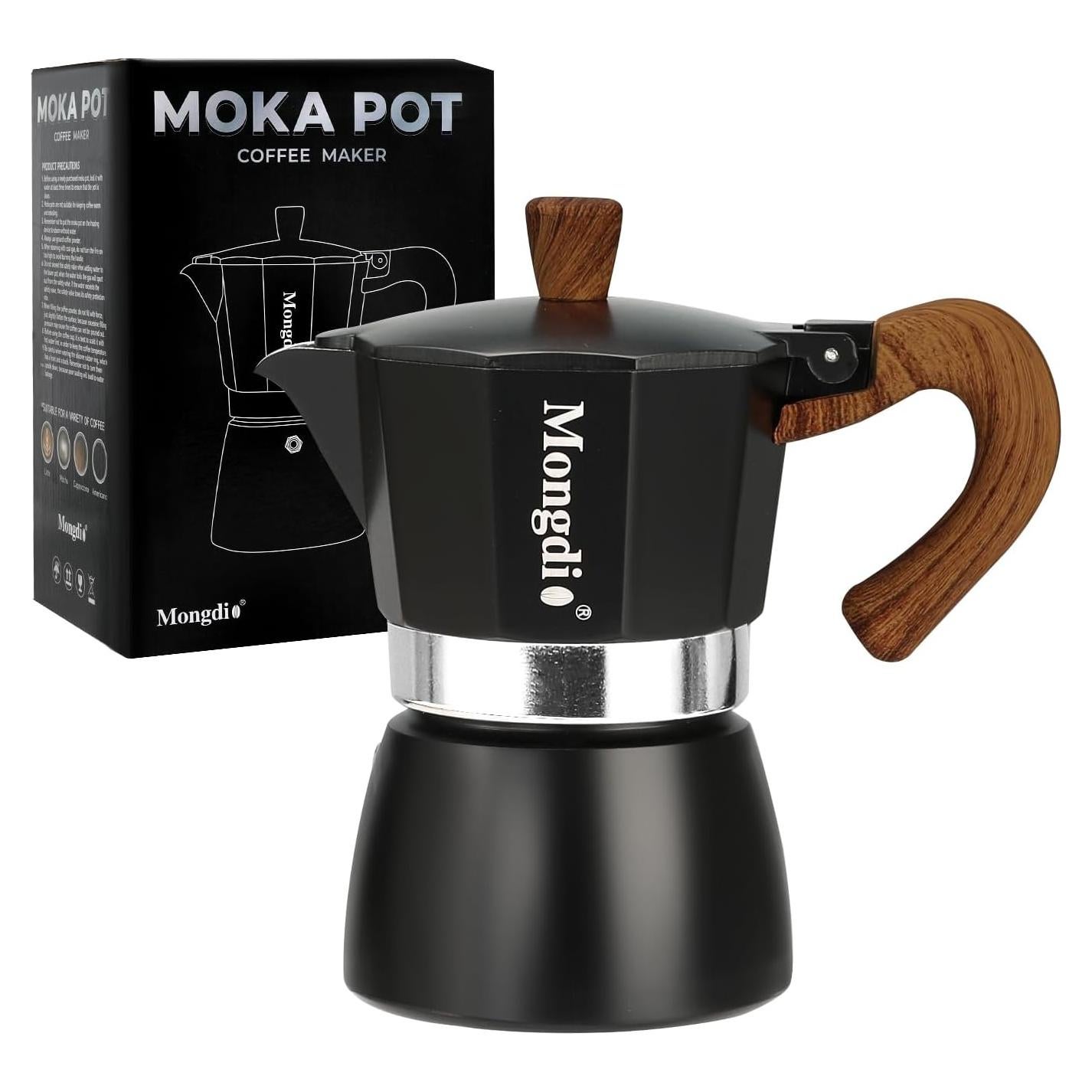 Cafetera Moka Mongdio 3 Tazas Manual Aluminio Negro
