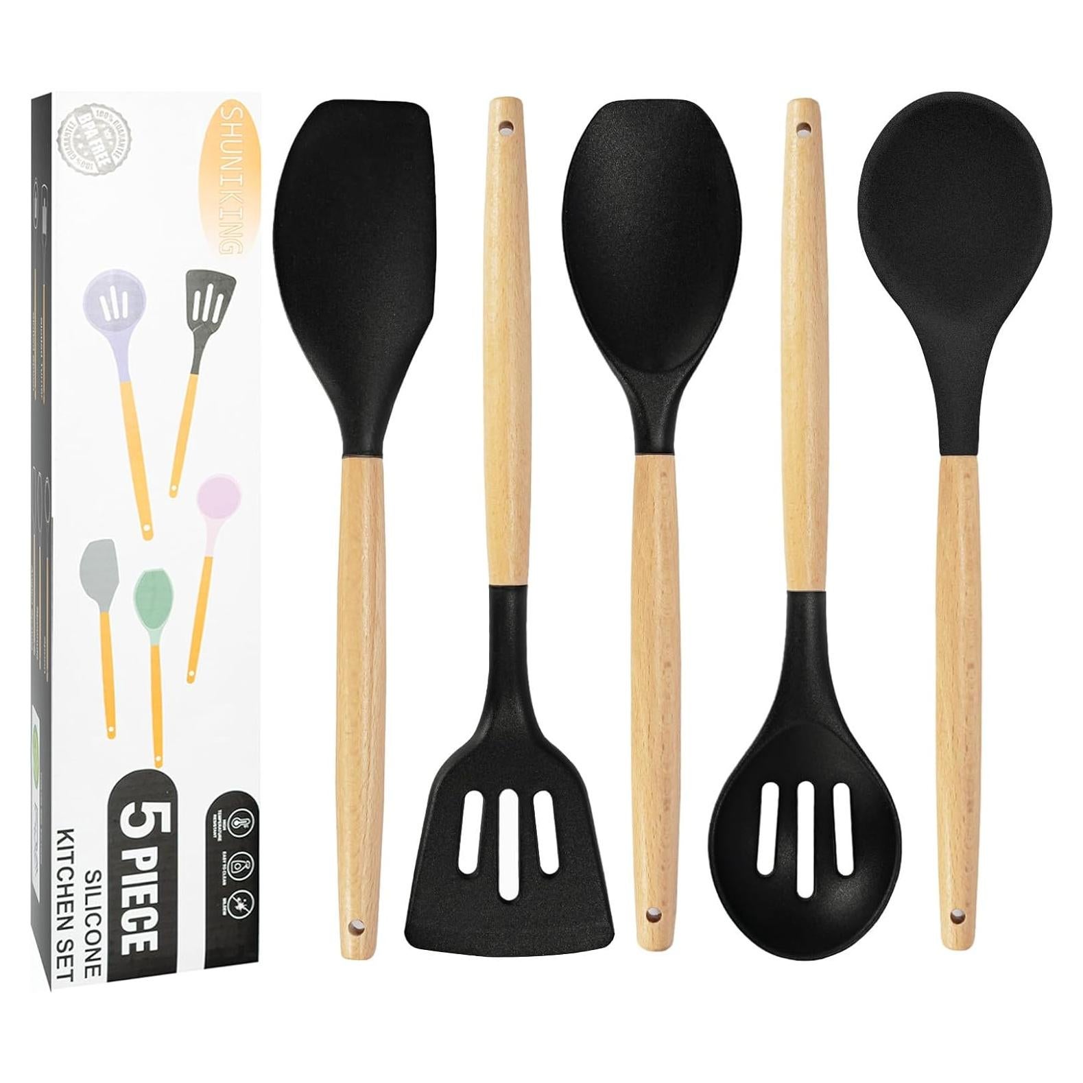 Juego de Utensilios de Cocina Silicona SHUNIKING 5 Piezas Negro