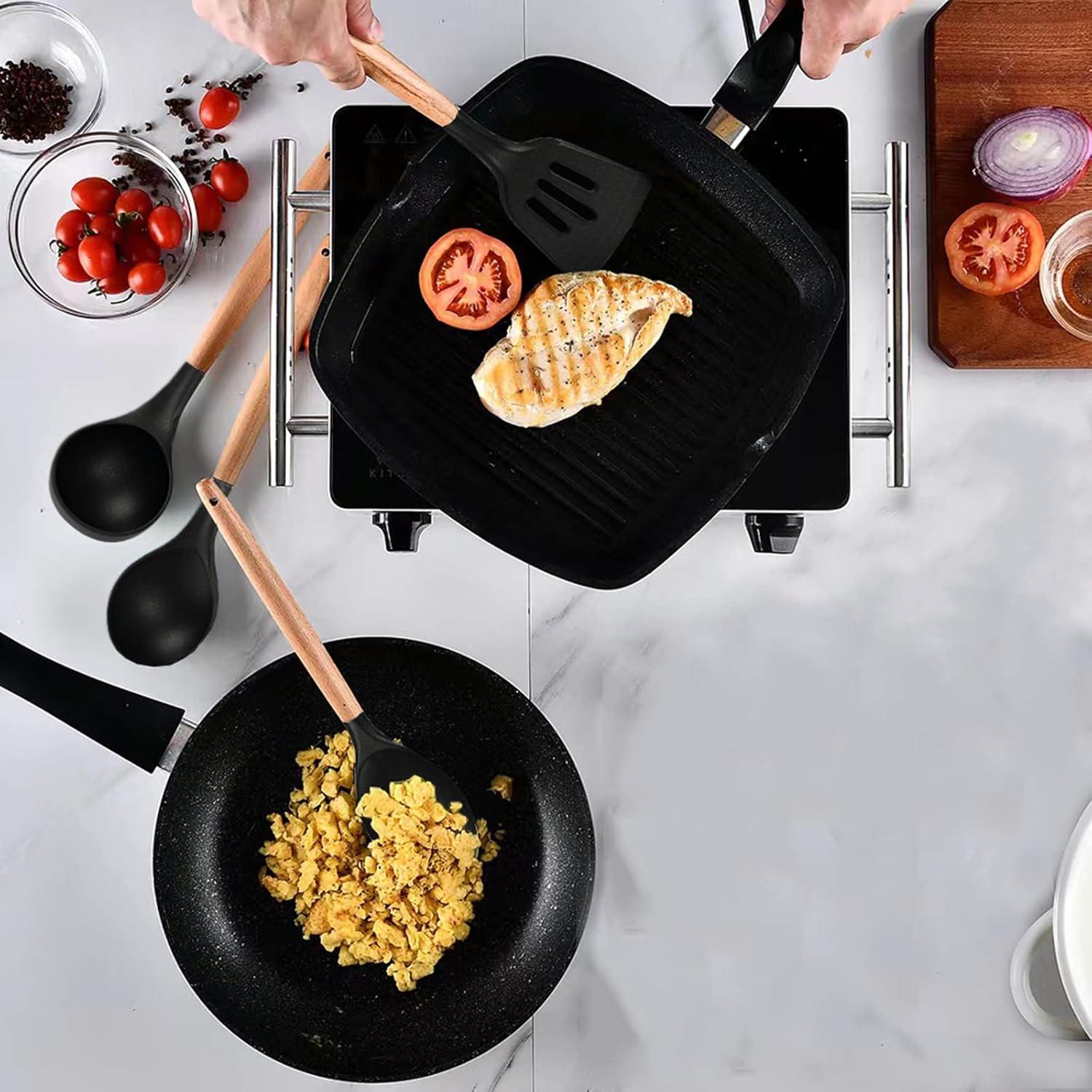 Juego de Utensilios de Cocina Silicona SHUNIKING 5 Piezas Negro