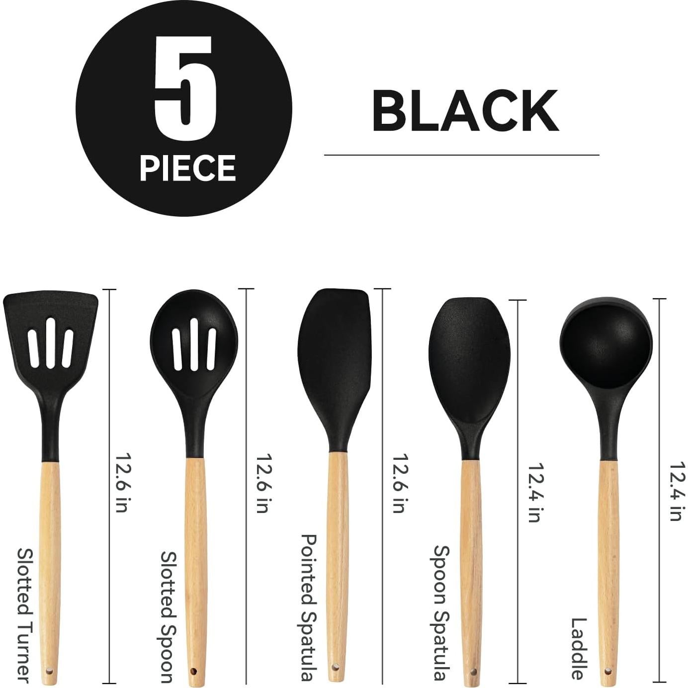 Juego de Utensilios de Cocina Silicona SHUNIKING 5 Piezas Negro