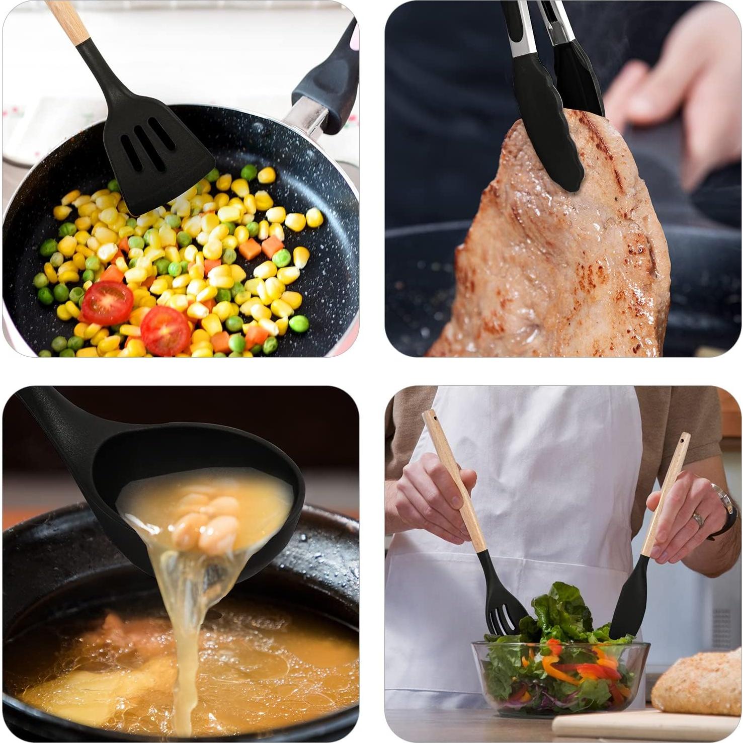 Juego de Utensilios de Cocina Silicona SHUNIKING 5 Piezas Negro