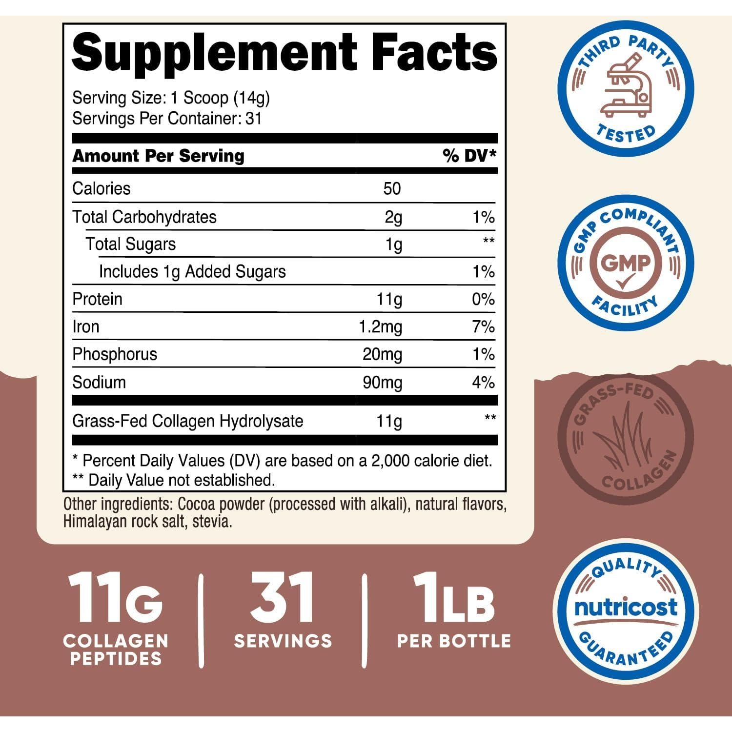 Polvo de Colágeno Hidrolizado Nutricost 454g Sabor Chocolate