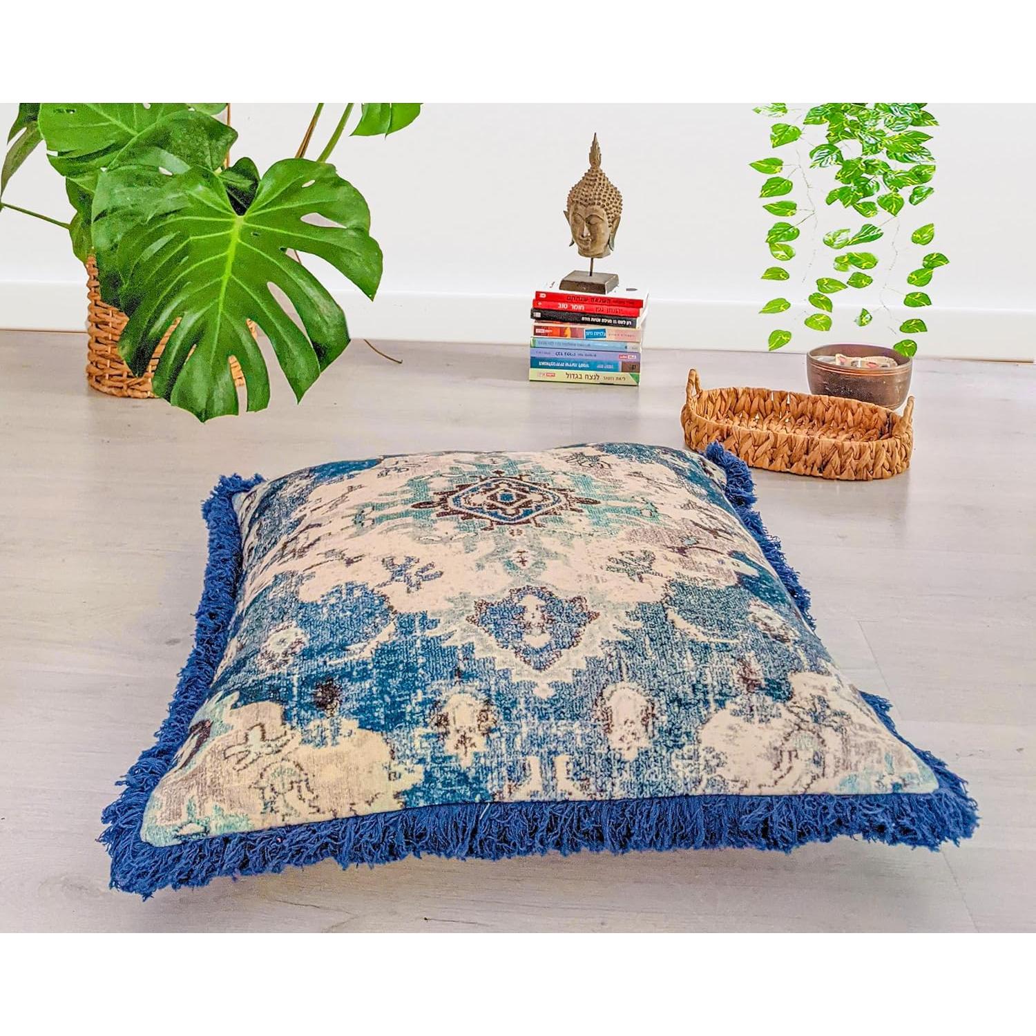 Funda de Almohada Cuadrada 66 cm Mandala Life ART Algodón Azul