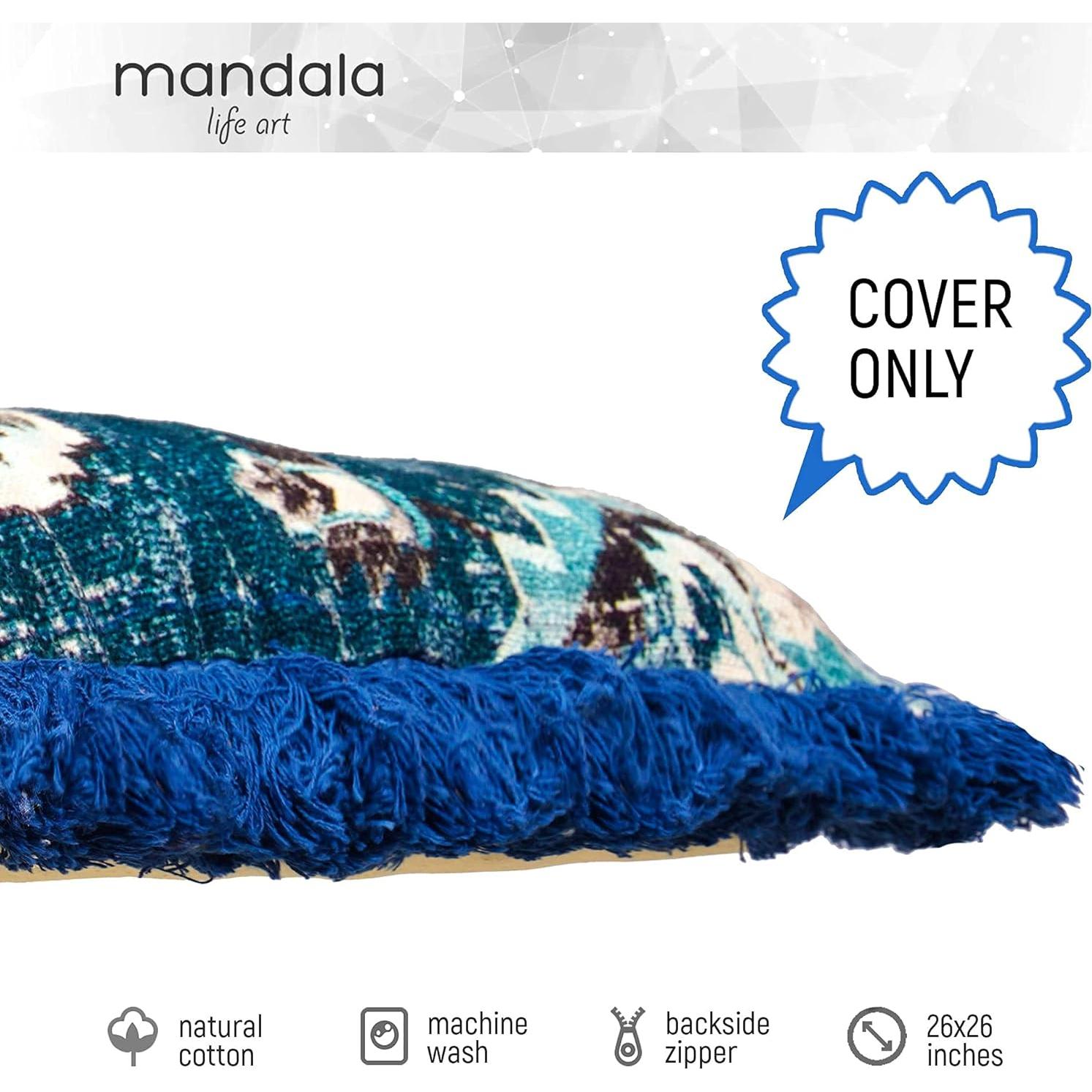 Funda de Almohada Cuadrada 66 cm Mandala Life ART Algodón Azul