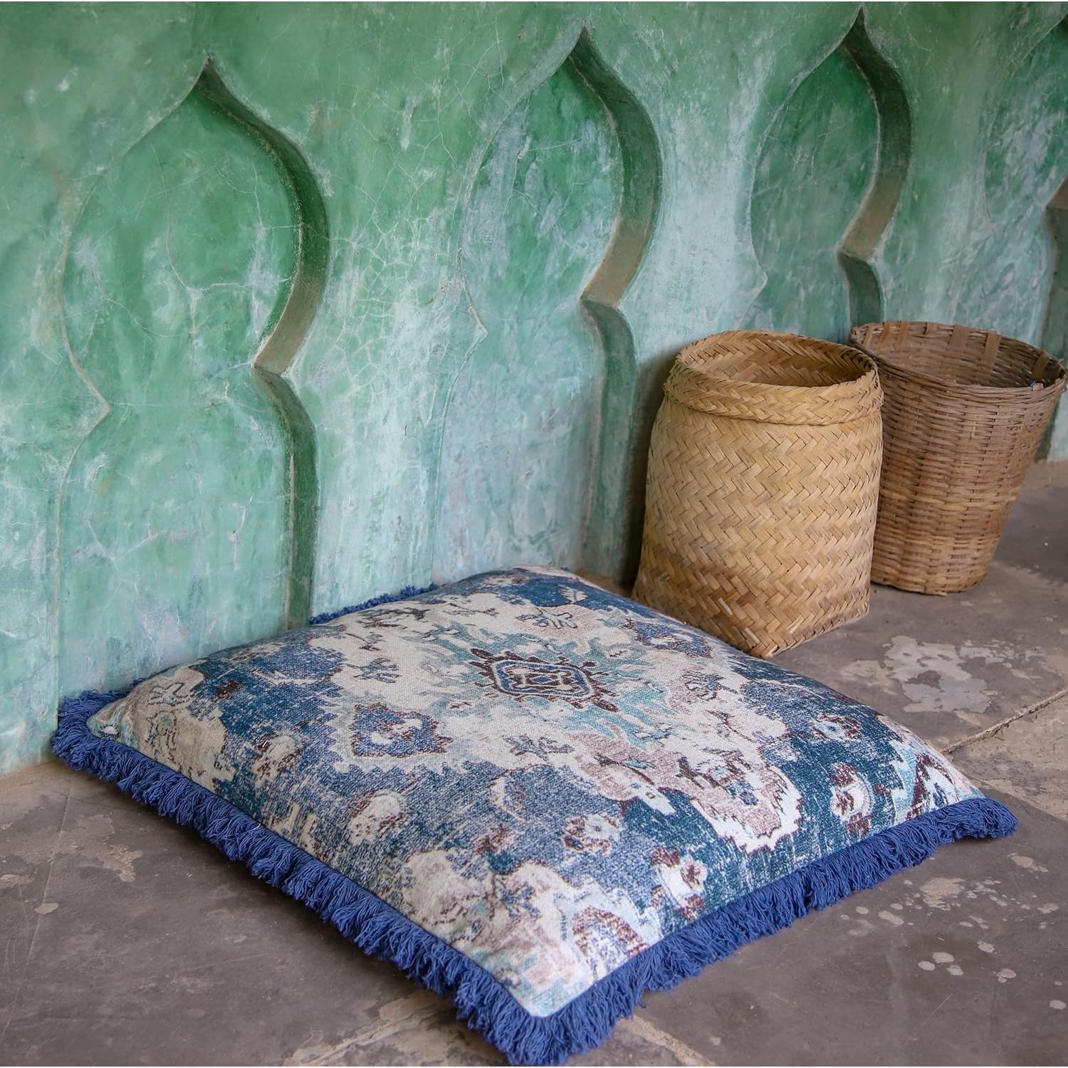 Funda de Almohada Cuadrada 66 cm Mandala Life ART Algodón Azul