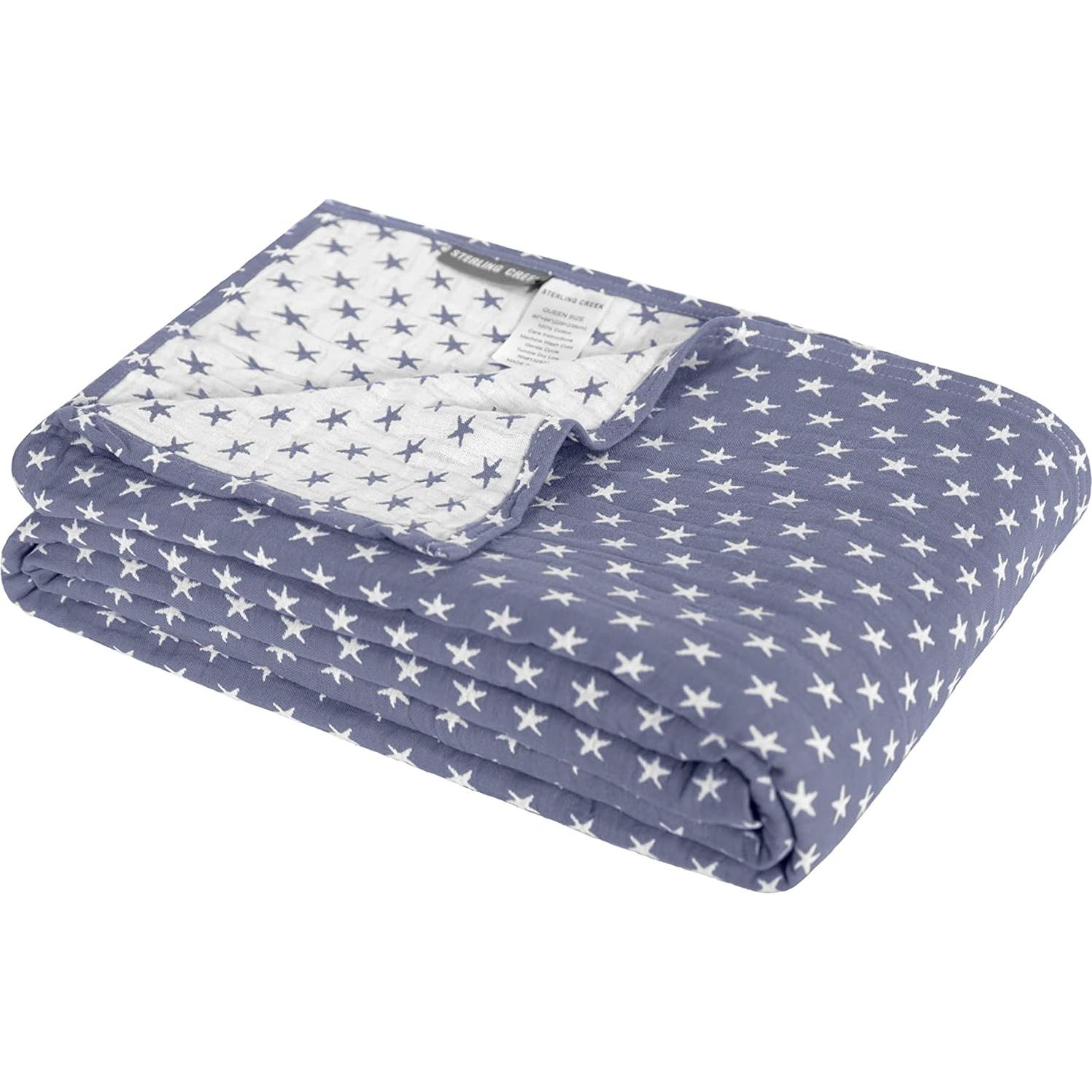 Manta de Algodón Gasa Tres Capas Sterling Creek Queen Azul