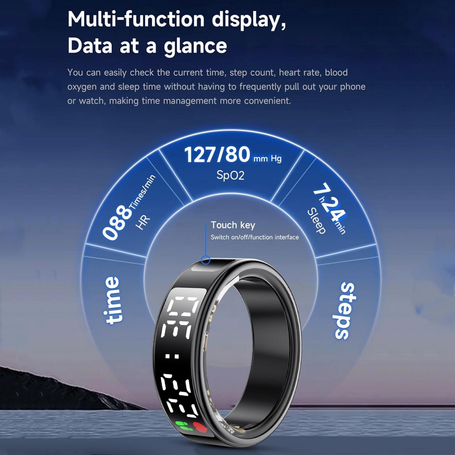 Anillo Inteligente de Fitness y Sueño LED Negro #8 - Monitoreo Salud