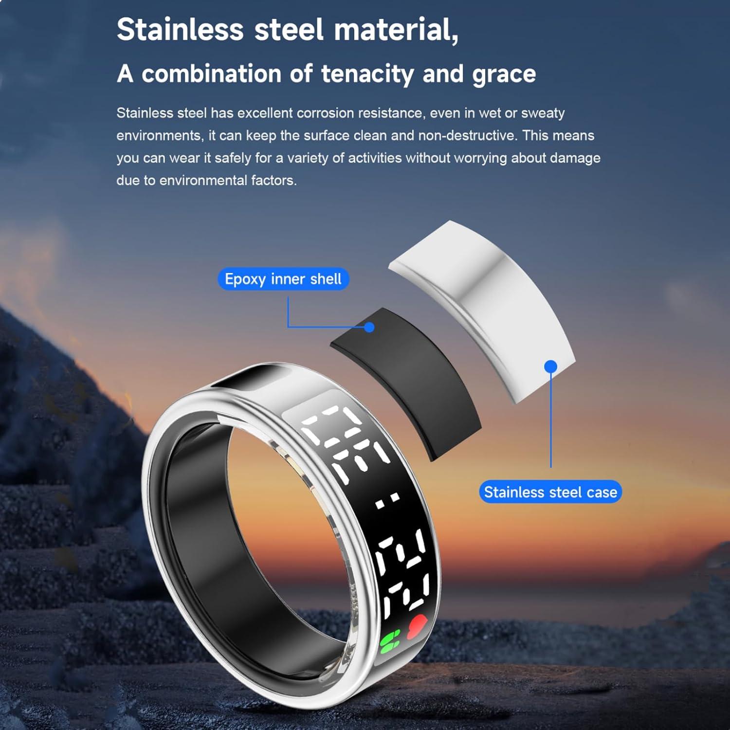 Anillo Inteligente de Fitness y Sueño LED Negro #8 - Monitoreo Salud