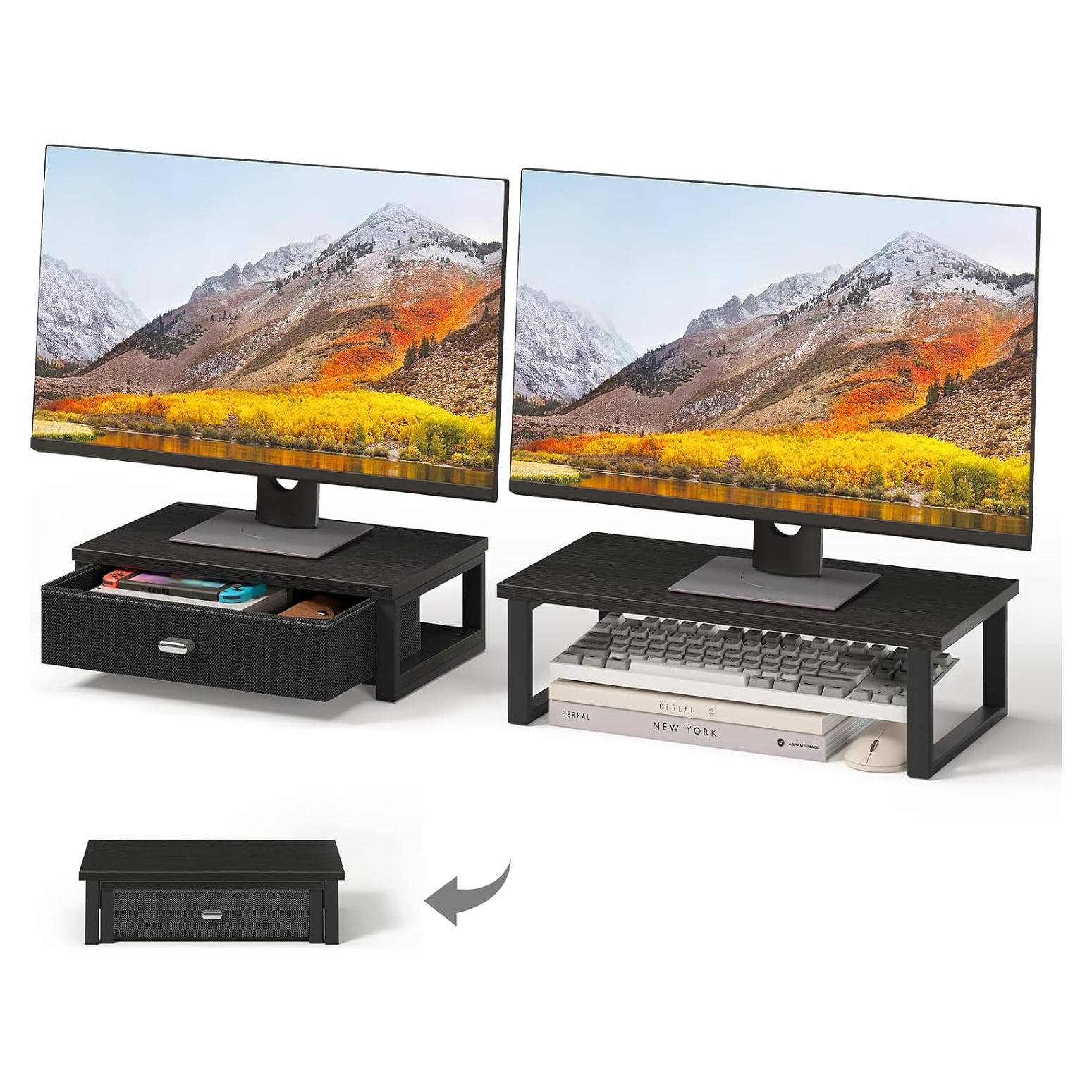 Soporte Doble para Monitor WOHOMO con Cajón Negro 40x20cm