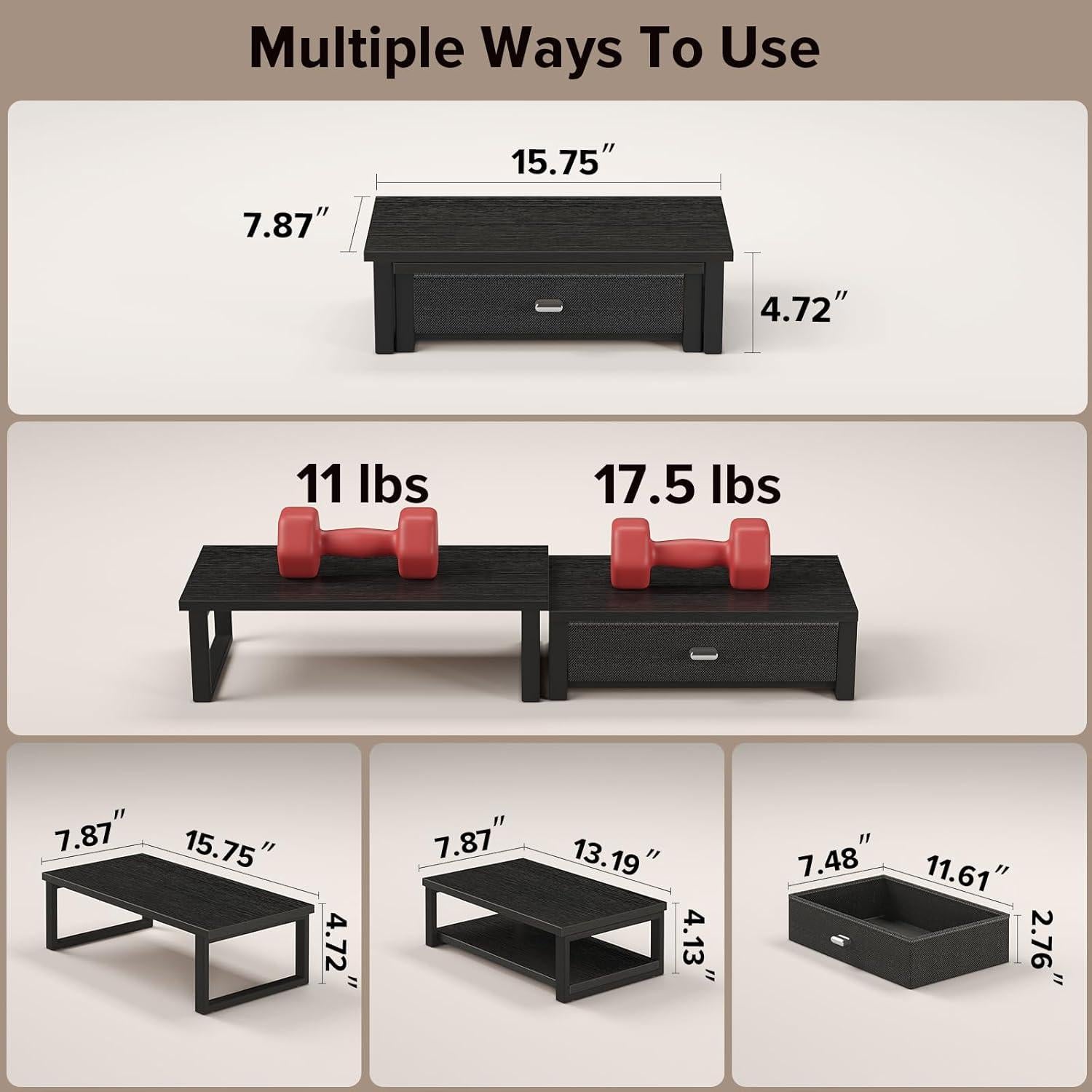 Soporte Doble para Monitor WOHOMO con Cajón Negro 40x20cm