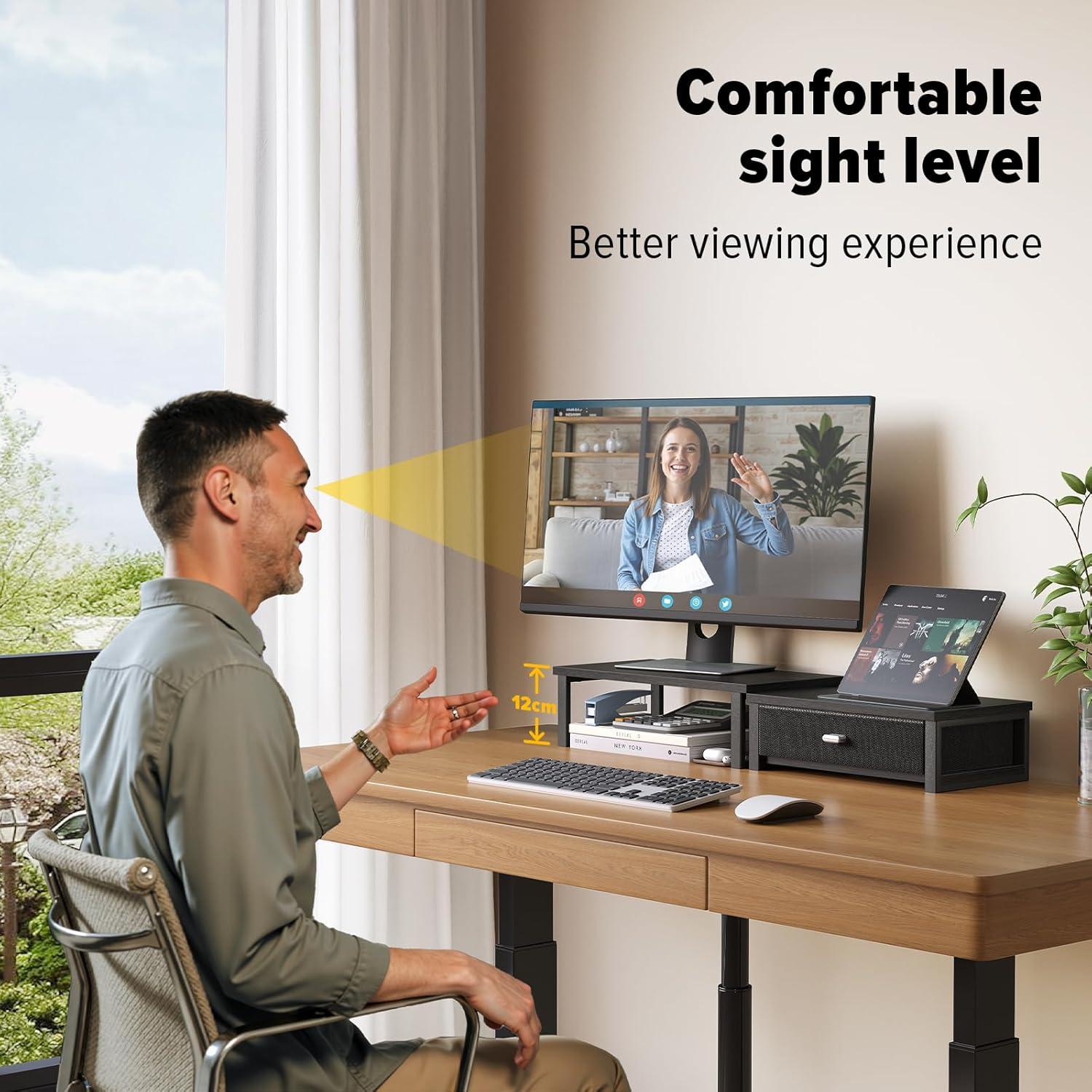 Soporte Doble para Monitor WOHOMO con Cajón Negro 40x20cm