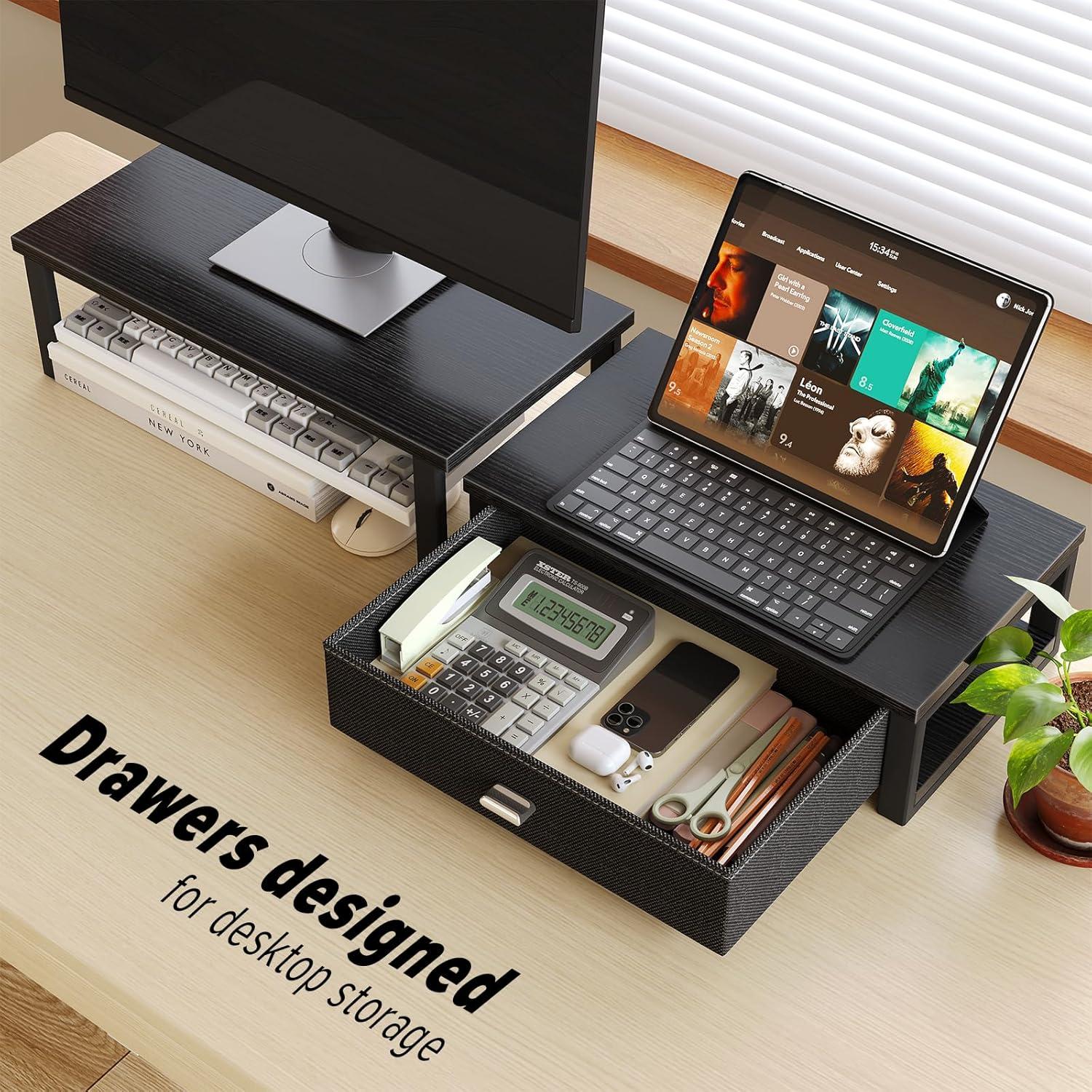 Soporte Doble para Monitor WOHOMO con Cajón Negro 40x20cm