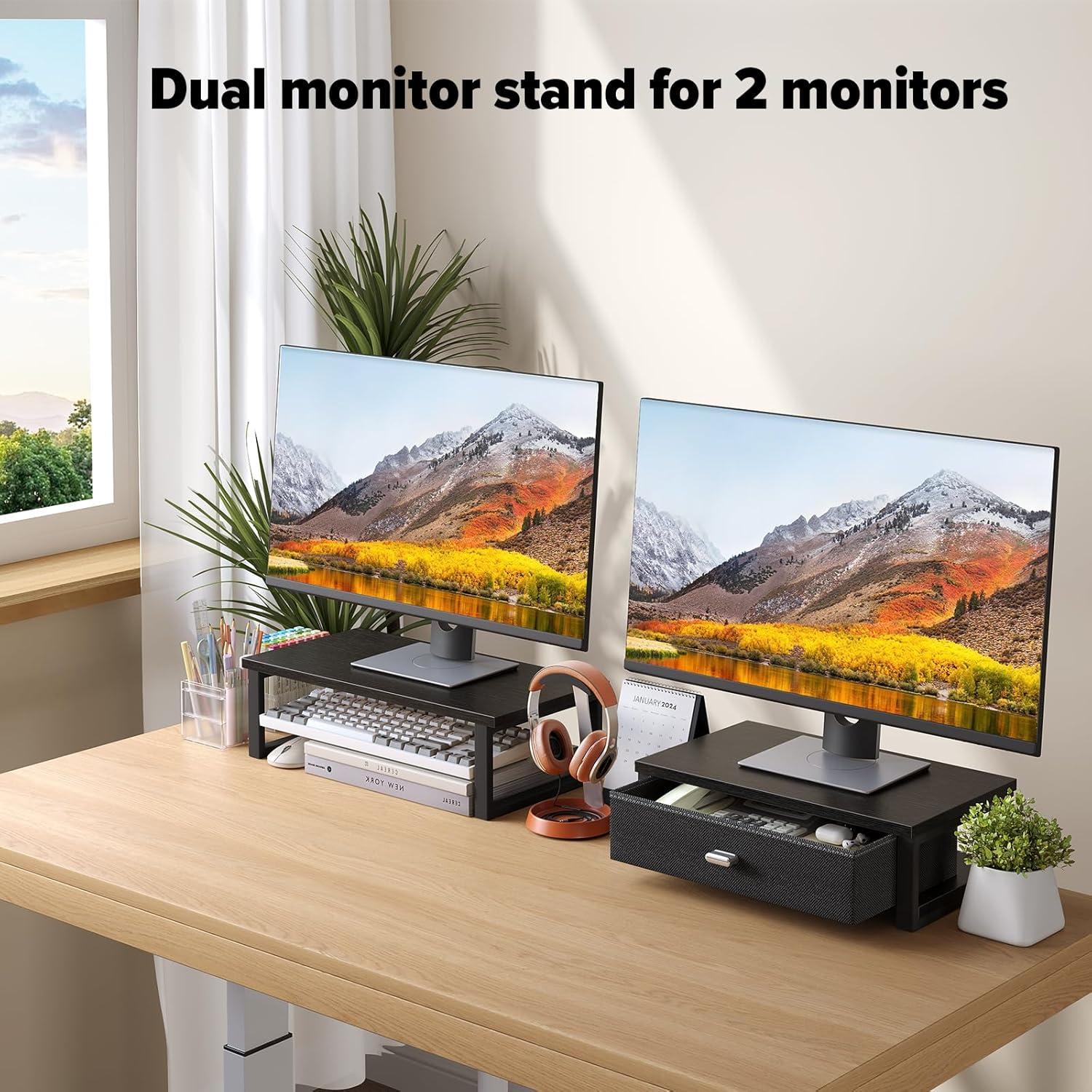 Soporte Doble para Monitor WOHOMO con Cajón Negro 40x20cm