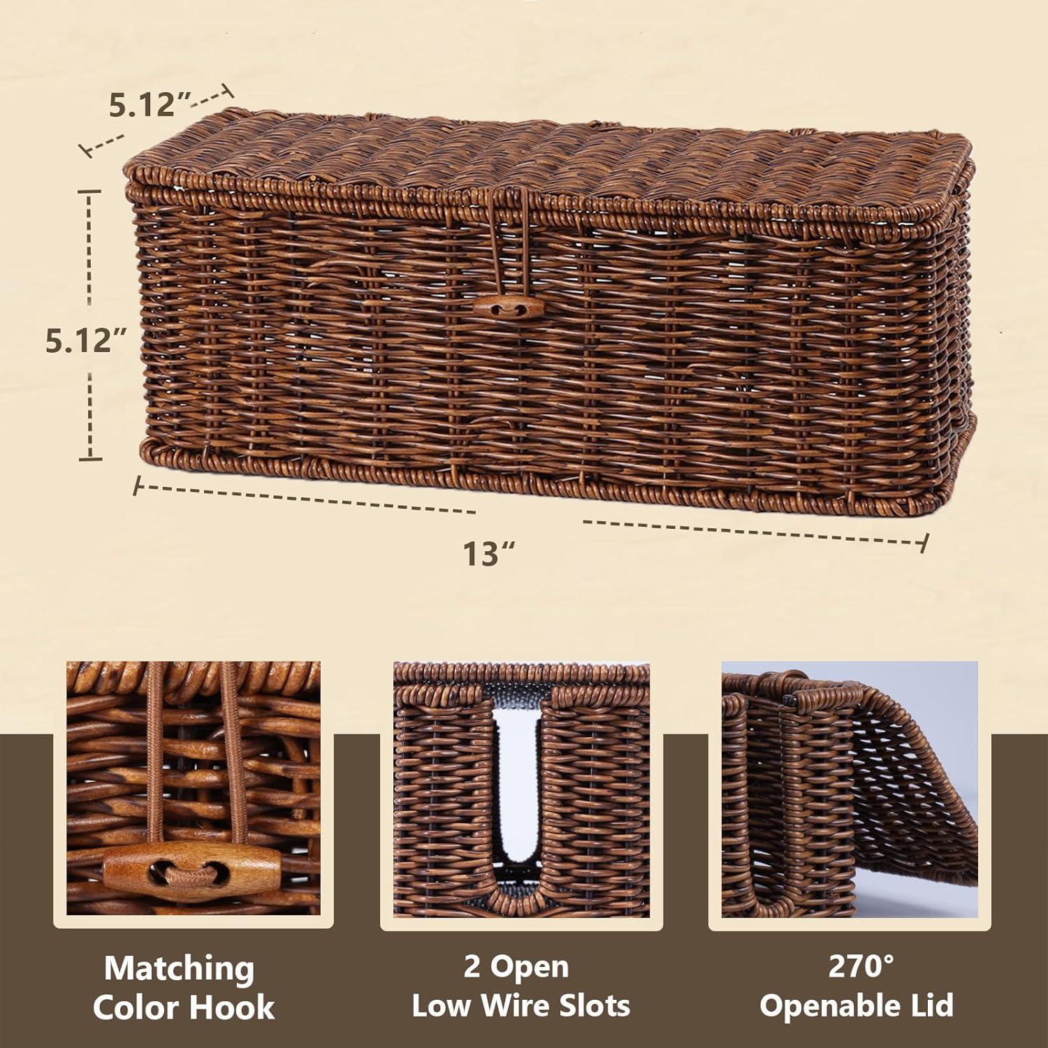 Caja de Gestión de Cables Brownlily Madera Ratan 33x13 cm