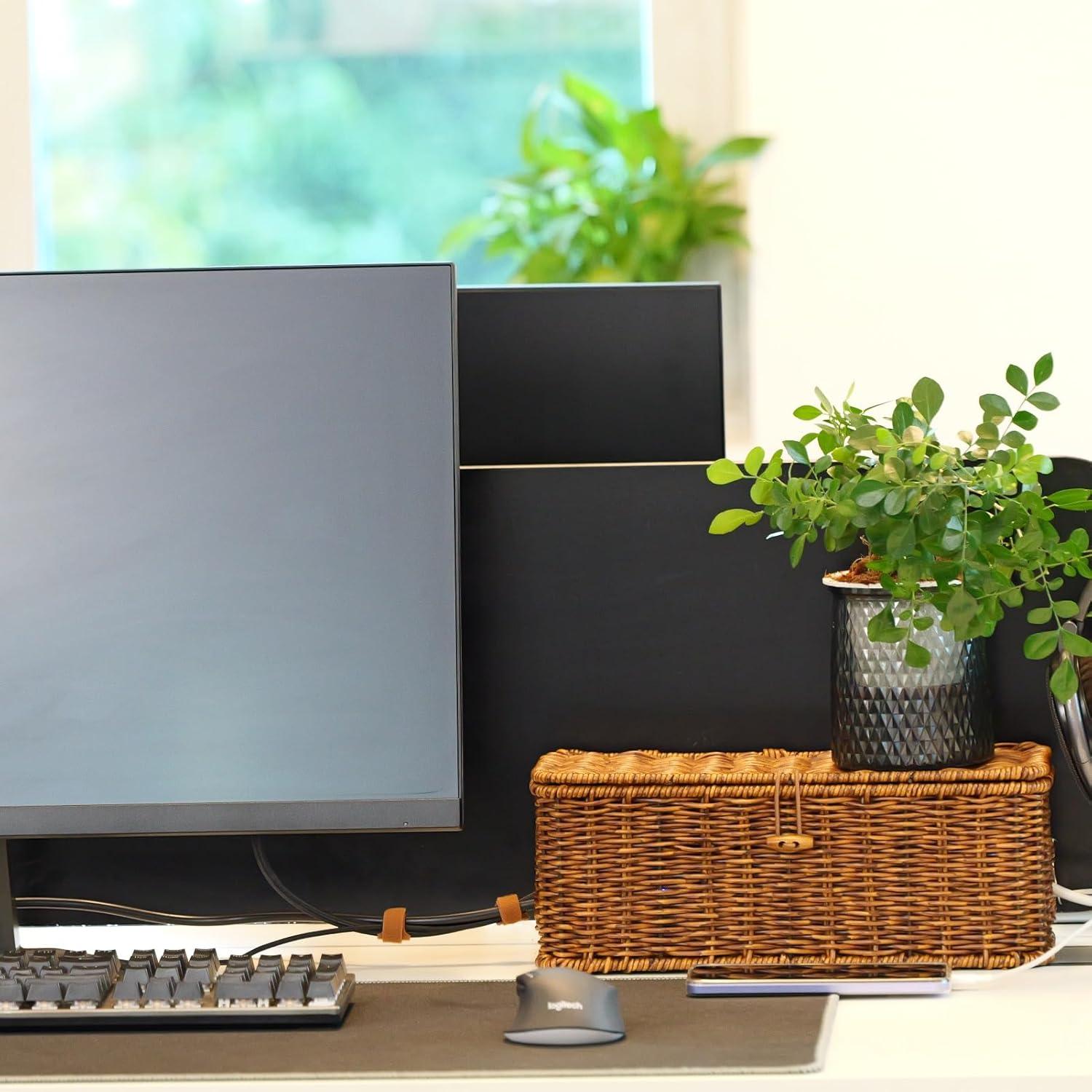 Caja de Gestión de Cables Brownlily Madera Ratan 33x13 cm