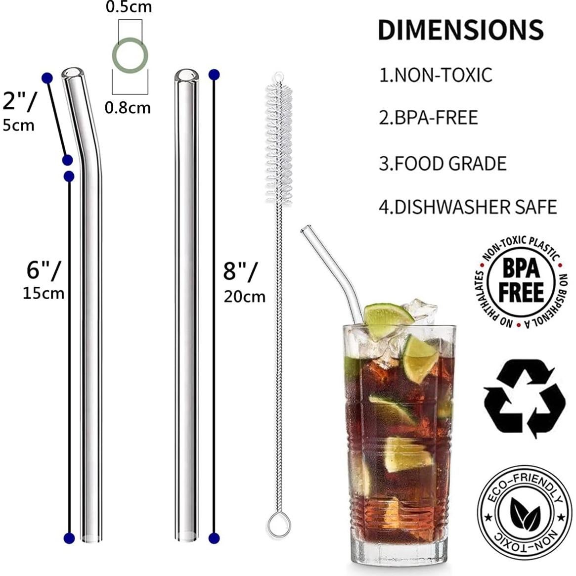 Pajitas de Vidrio Reutilizables LYthE 20cm 8Pcs Ecológicas