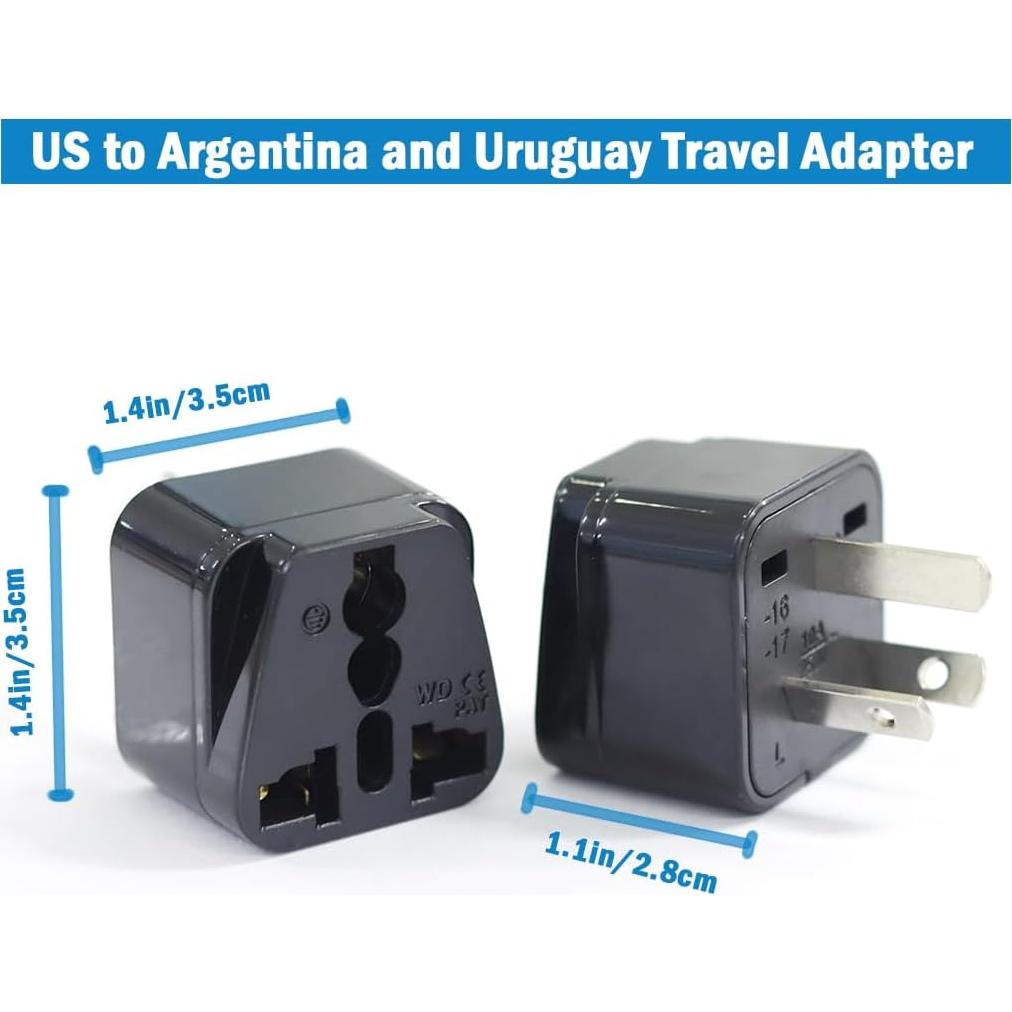 Adaptador de viaje YIHUA a Argentina y Uruguay, 2 unidades