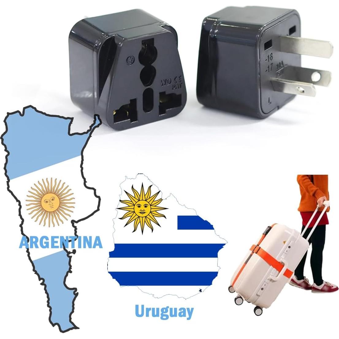 Adaptador de viaje YIHUA a Argentina y Uruguay, 2 unidades