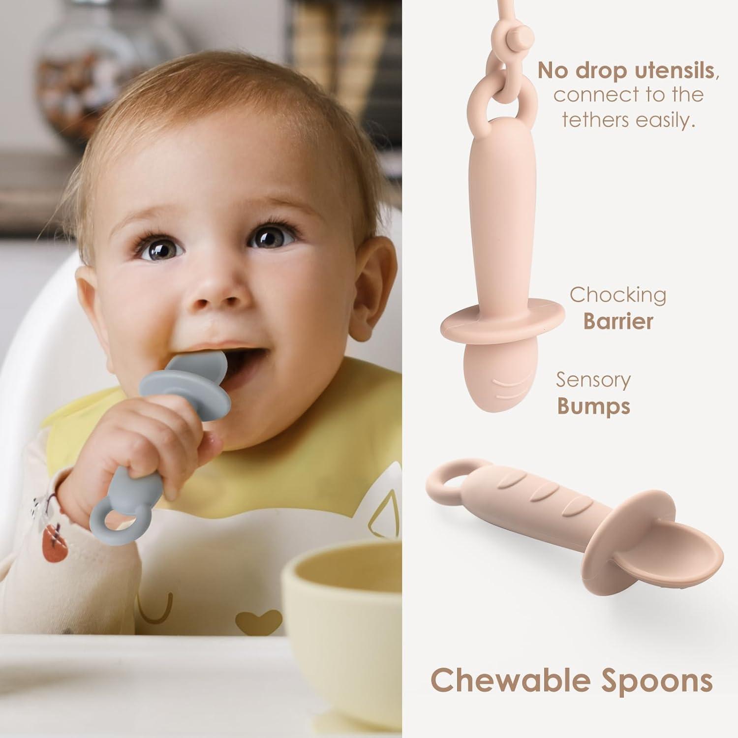 Plato de Silicona Andy Bear Azul Bebé con Ventosas y Cucharas