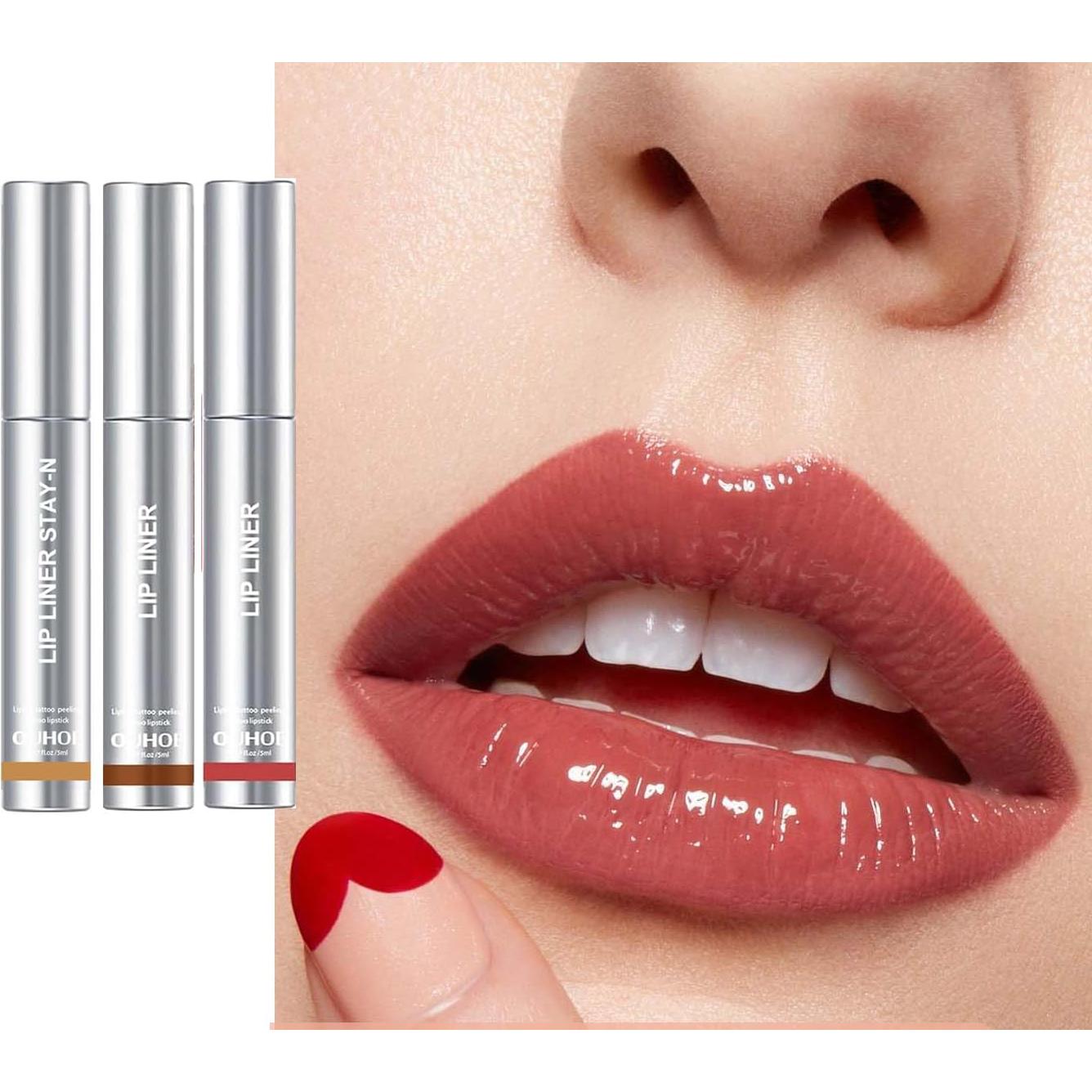 3PCS Peel Off Lip Stain Tattoo, Peel Off Lip Liner Tattoo, Long Lasting Lip Stain Peel Off, Infused with Hyaluronic Acid & Vitamin E, Lip Makeup Gift for Women