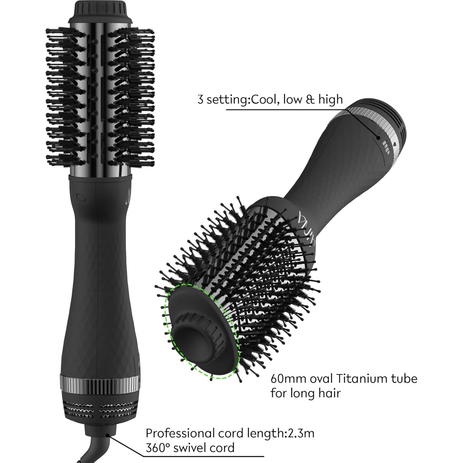 Cepillo Secador AINA 2-en-1 60mm Titanio 3 Calores 110V