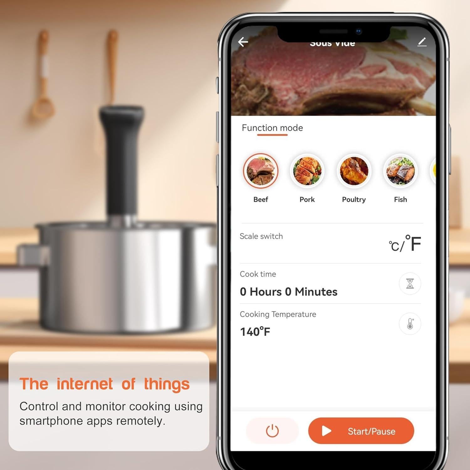 Hobsir Sous Vide 1100W con App Wifi y Temporizador - Acero Inoxidable