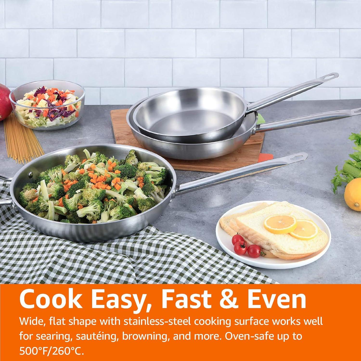 Juego de Sartenes de Acero Inoxidable 3 Piezas Amazon Basics