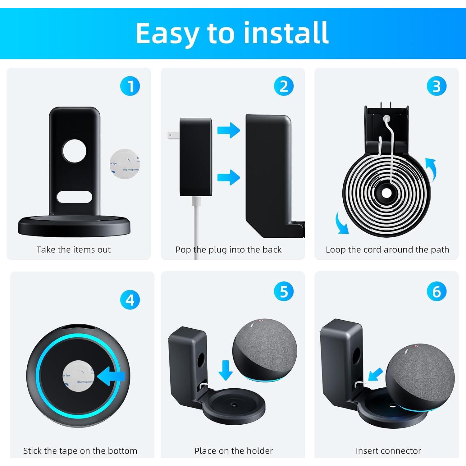 Soporte de Montaje en Pared AFGHOA para Echo Dot 5ta/4ta Gen, Negro