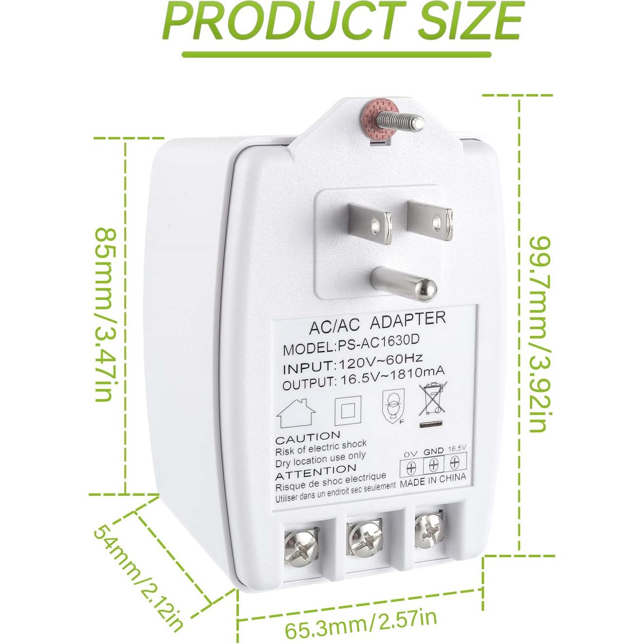 Transformador Enchufable 16.5V 1810mA EPLZON para Termostatos y Timbres
