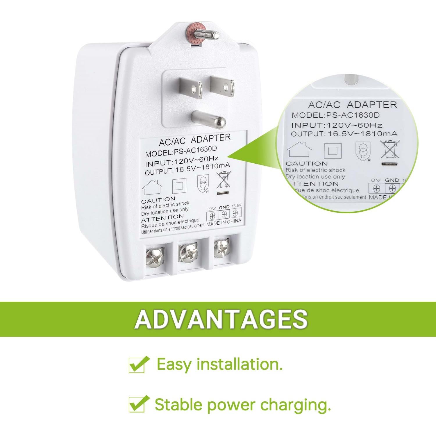 Transformador Enchufable 16.5V 1810mA EPLZON para Termostatos y Timbres