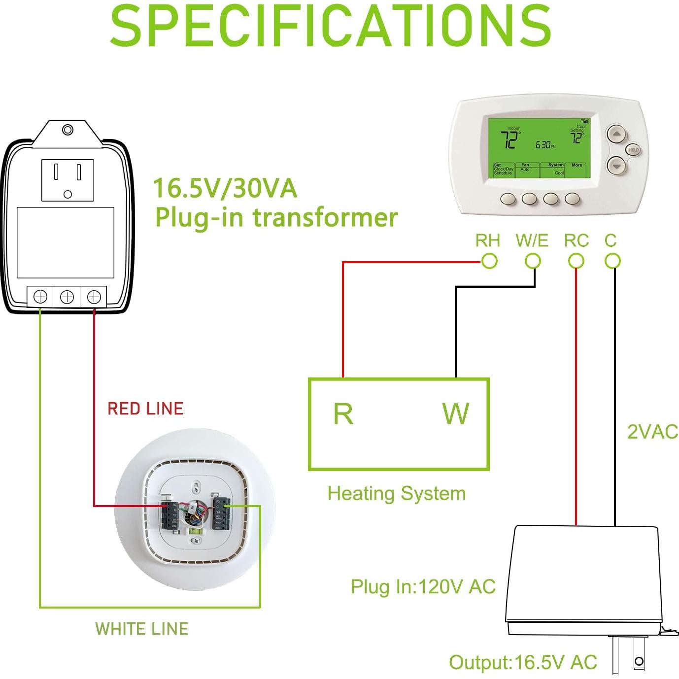 Transformador Enchufable 16.5V 1810mA EPLZON para Termostatos y Timbres