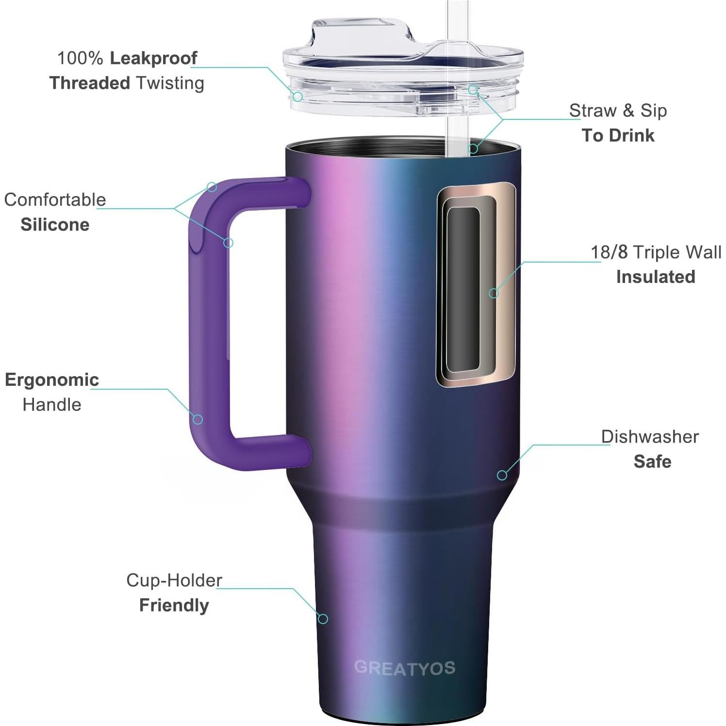 Taza aislada de 40 oz Greatyos con tapa y popote Aurora
