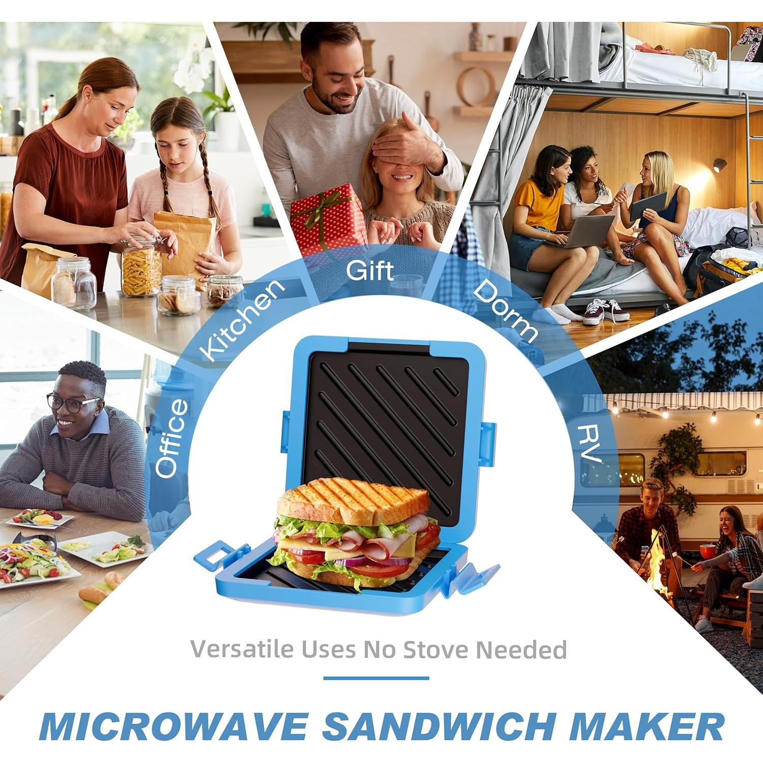 Grill de Sándwich Lkicwah Azul 15.24 cm Apto Microondas
