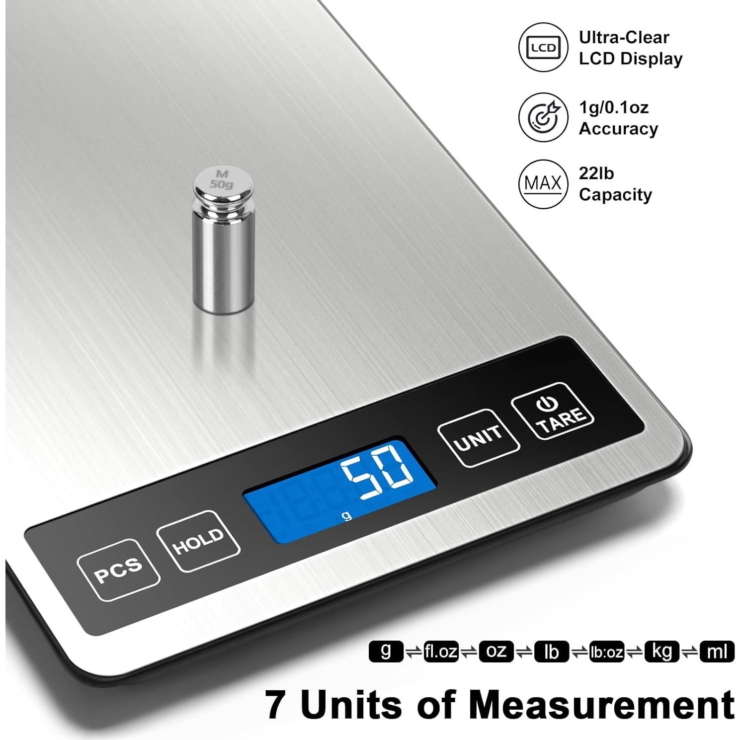 Báscula de Cocina Digital Fuzion K2025, 10kg, 7 Unidades