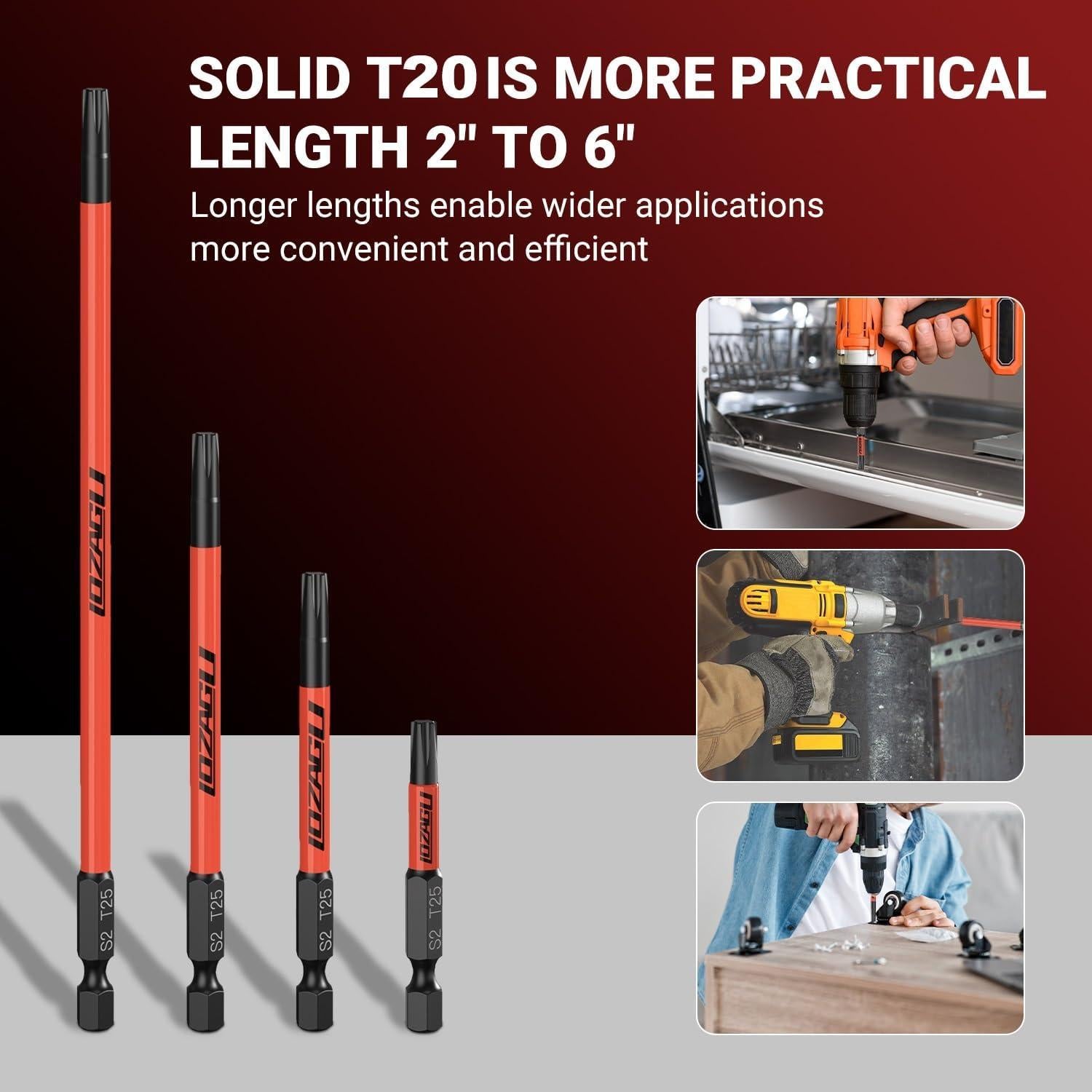 Juego de 10 Puntas Torx T20 Magnéticas LOZAGU 50-152mm