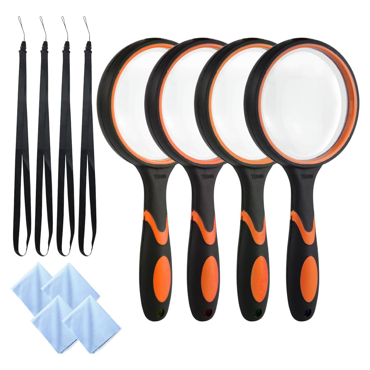 Lupa de Mano MODOWEY 10x 75mm Irrompible Naranja - Paquete de 4