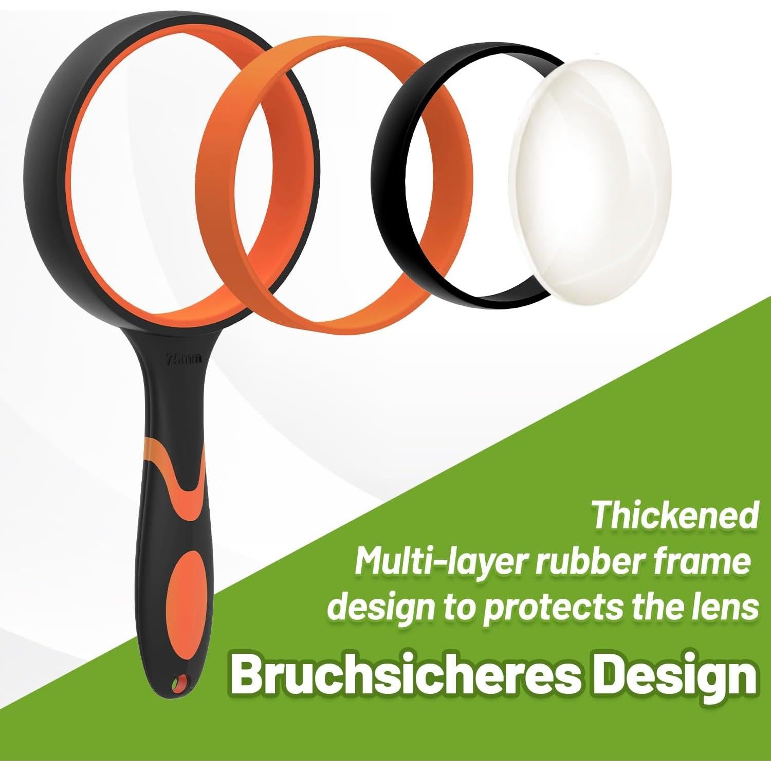 Lupa de Mano MODOWEY 10x 75mm Irrompible Naranja - Paquete de 4