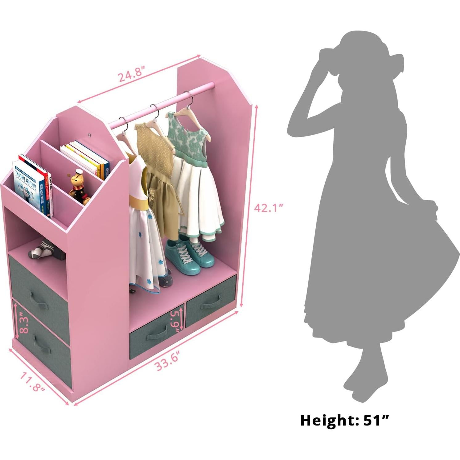 Vestidor Infantil Karl Home con Espejo Rosa 107 cm