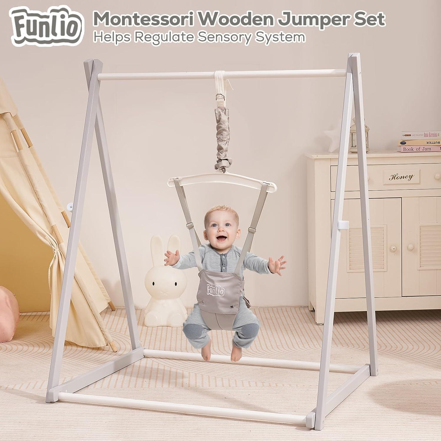 Saltador de Madera Montessori FUNLIO Ajustable 6-36 Meses - Gris