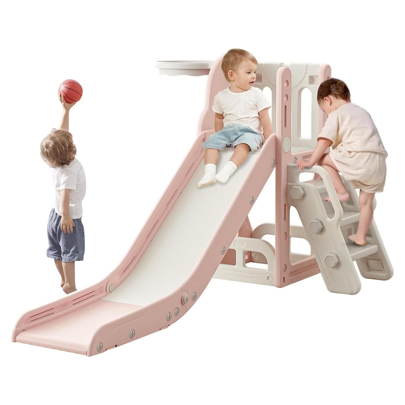 Tobogán para Niños Baotree con Escalador y Aro de Baloncesto