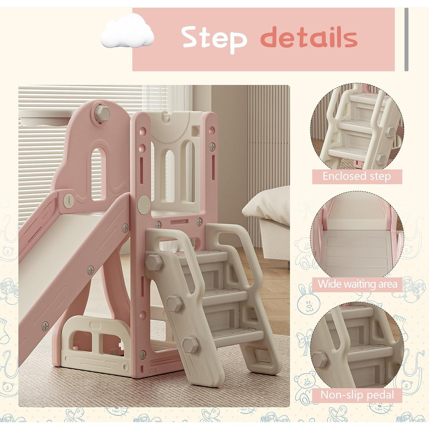 Tobogán para Niños Baotree con Escalador y Aro de Baloncesto