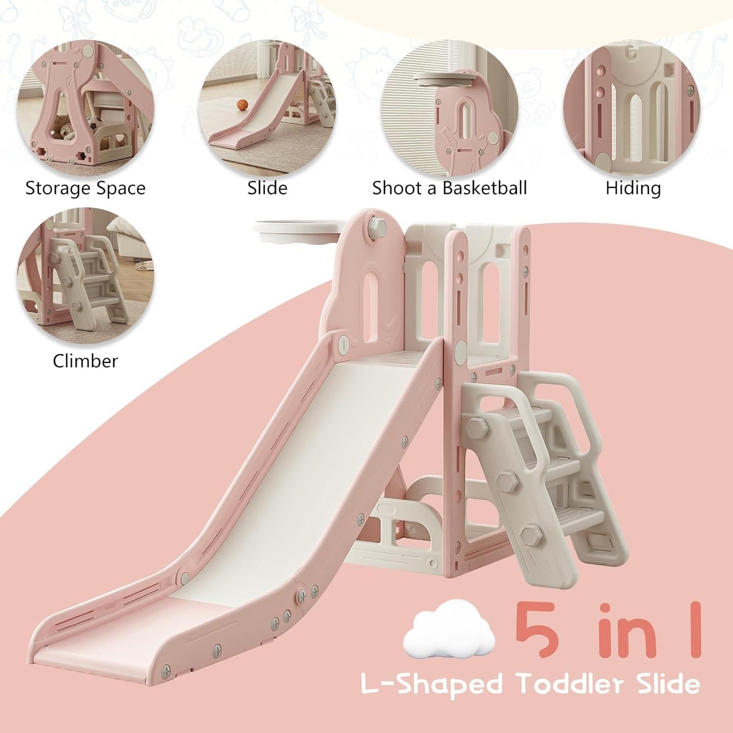 Tobogán para Niños Baotree con Escalador y Aro de Baloncesto