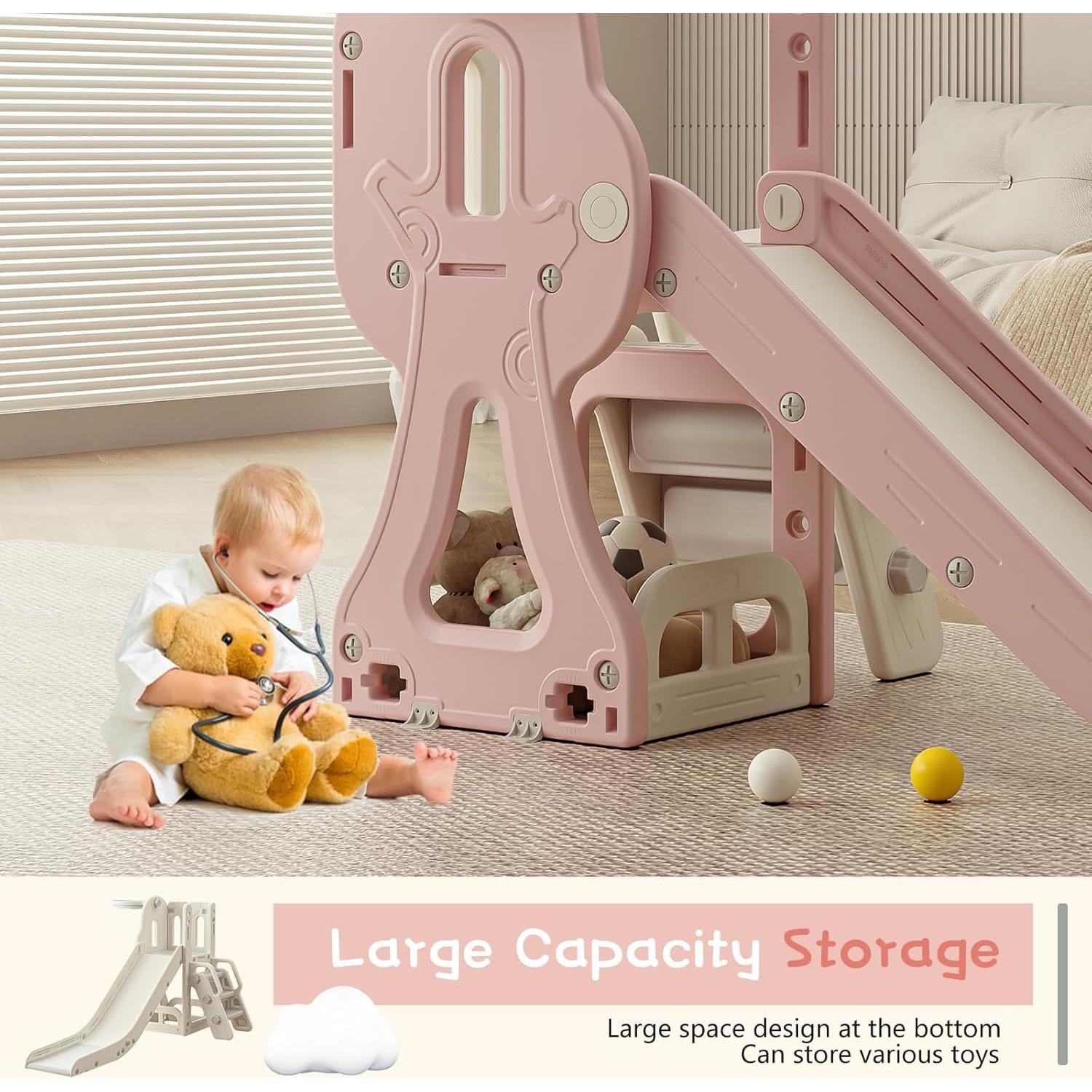 Tobogán para Niños Baotree con Escalador y Aro de Baloncesto