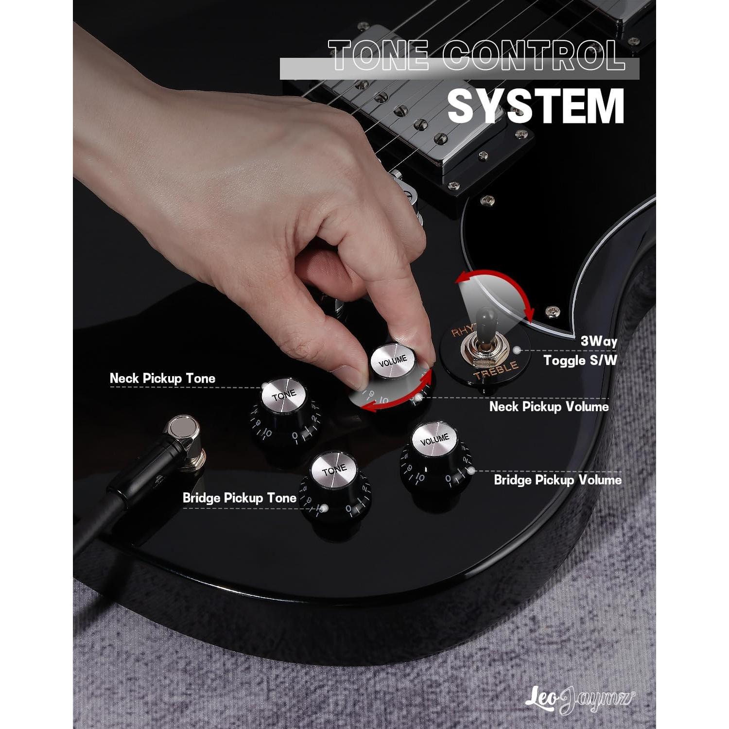 Guitarra Eléctrica Leo Jaymz 39" Cuerpo Sólido Álamo Negro