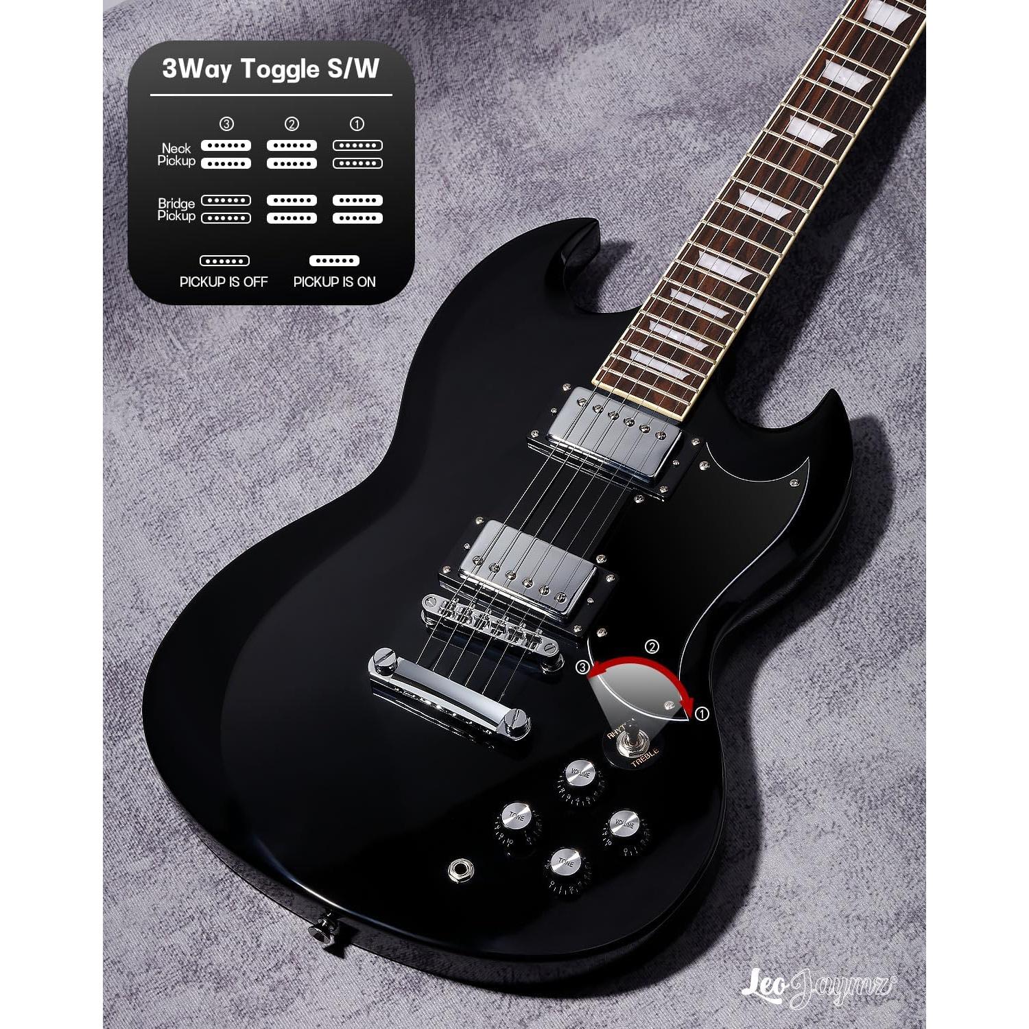 Guitarra Eléctrica Leo Jaymz 39" Cuerpo Sólido Álamo Negro