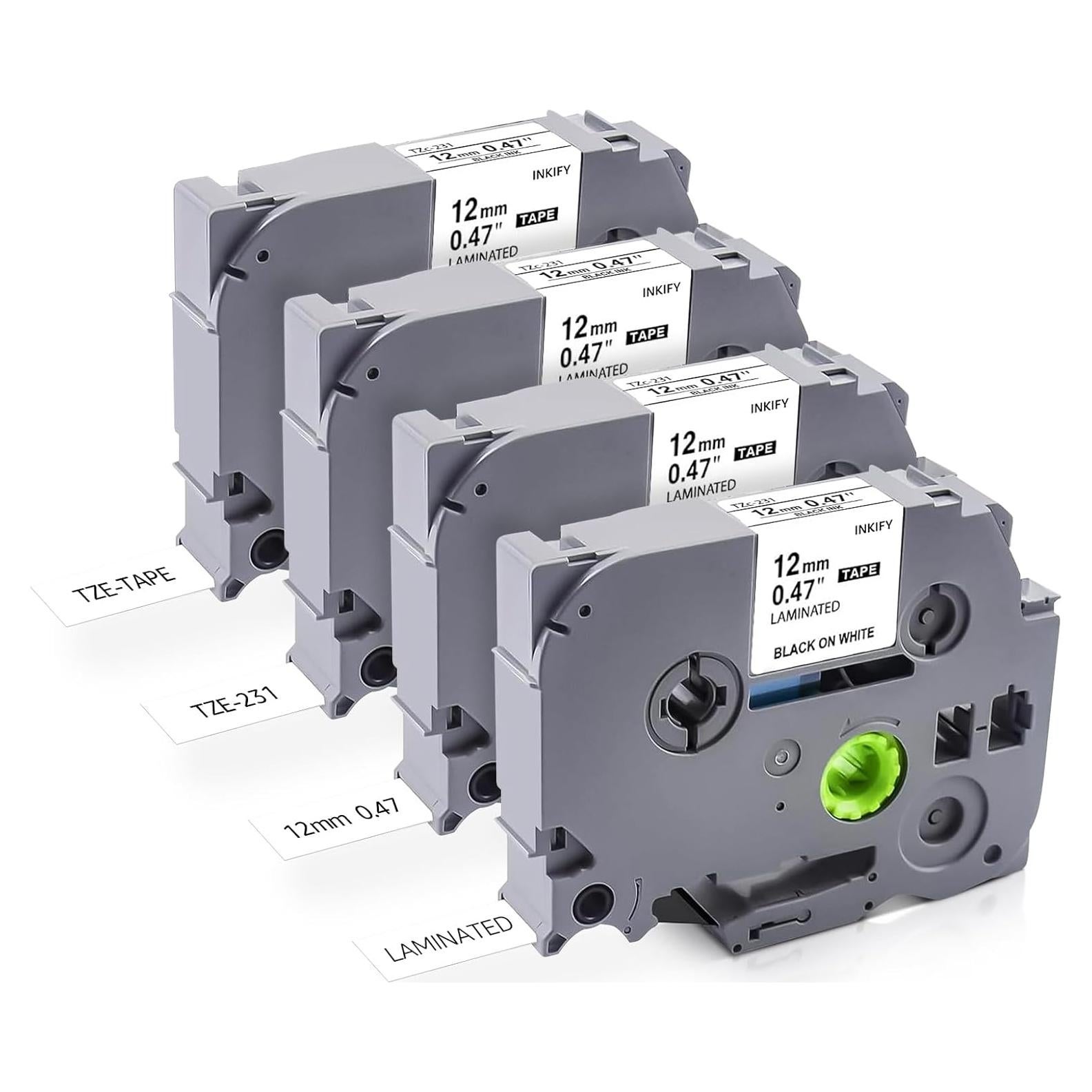 Cinta de Etiquetadora INKIFY TZe-231 12mm Negro sobre Blanco